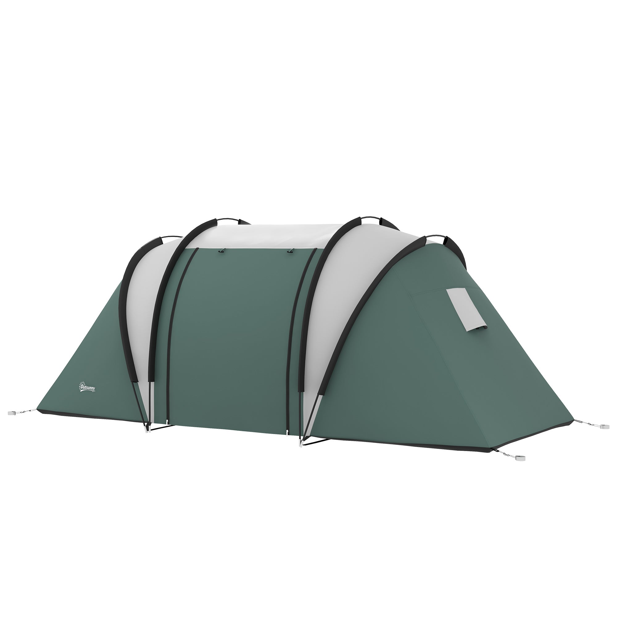 Outsunny Camping Tent with 2 Bedrooms and Living Area, 3000mm Waterproof Family Tent, for Fishing Hiking Festival, Dark Green