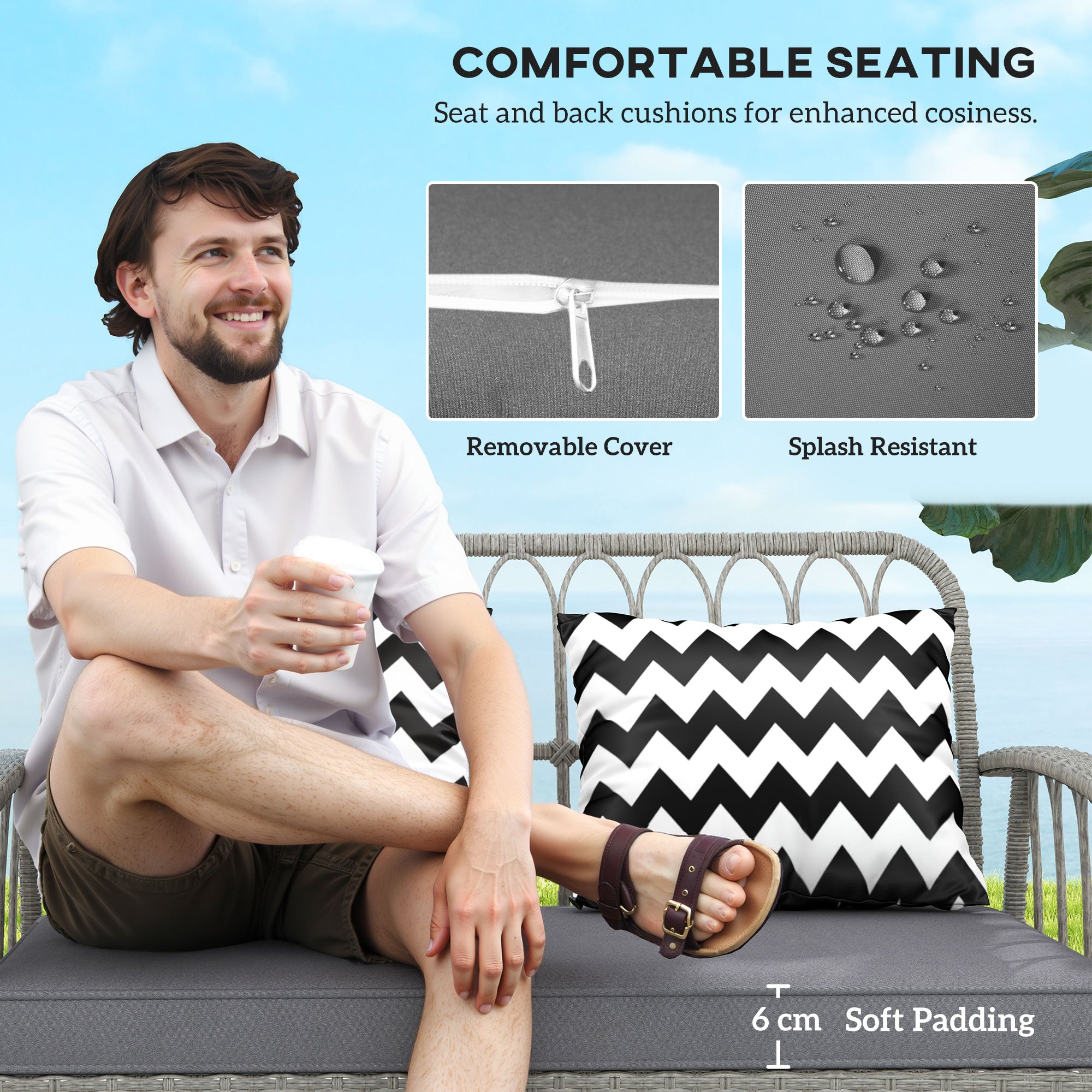 Outsunny Four-Piece Rattan Cut-Out Sofa Set - Grey - North Peak Garden Furniture