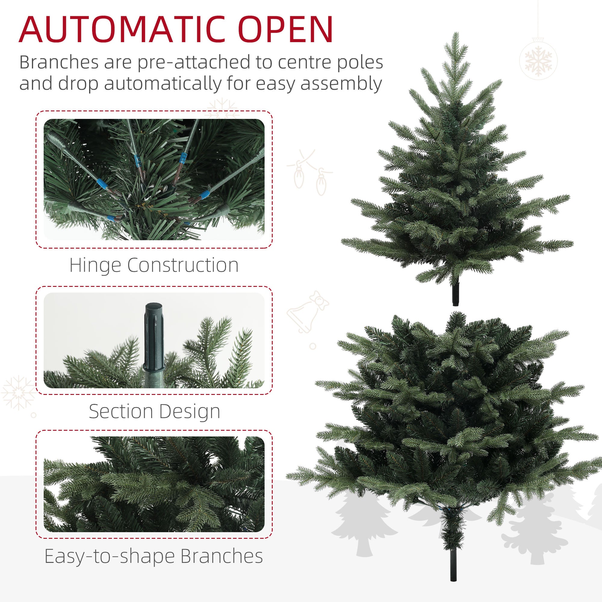 HOMCOM 5ft Artificial Spurce Christmas Tree with 1121 Branch Tips and Foldable Steel Base, Realistic Hinged Xmas Tree, Holiday Décor for Home Office, Green - North Peak Garden Furniture