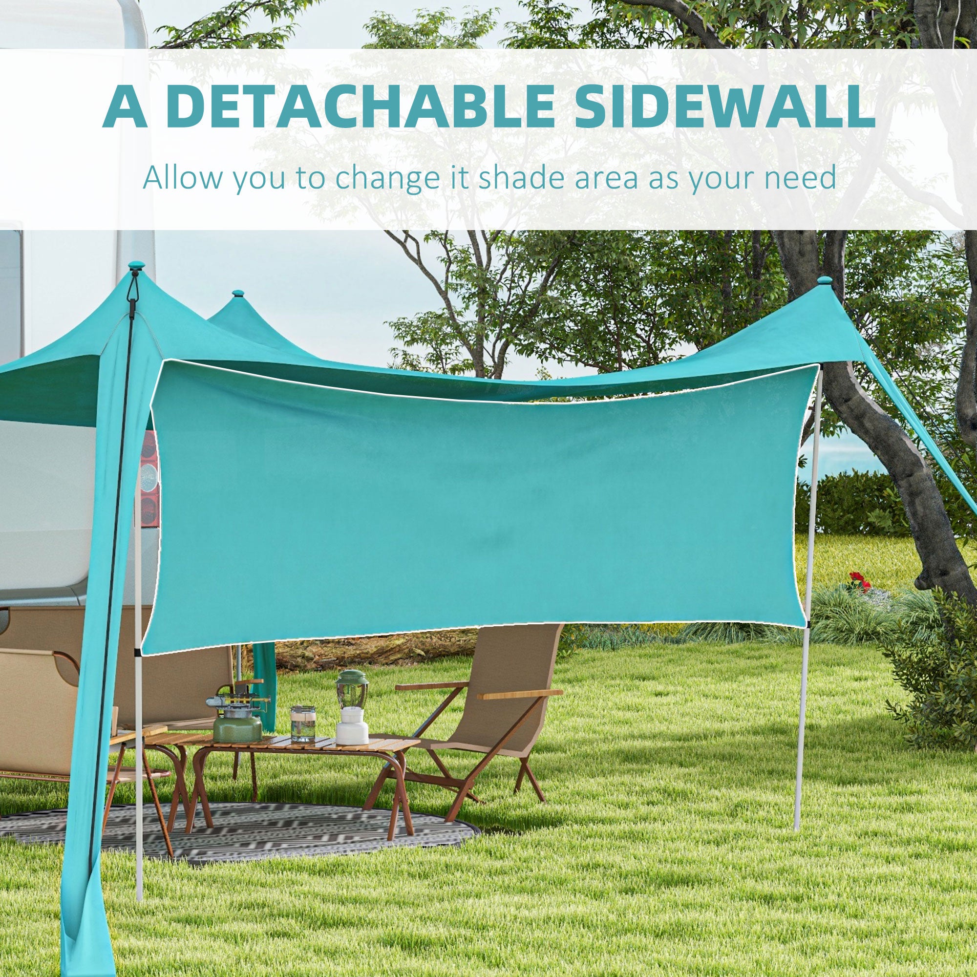 Outsunny Beach Tent Event Shelter with Detachable Sidewall and Carry Bag, for Camping, Trips, Fishing, Picnics, Sky Blue - North Peak Garden Furniture