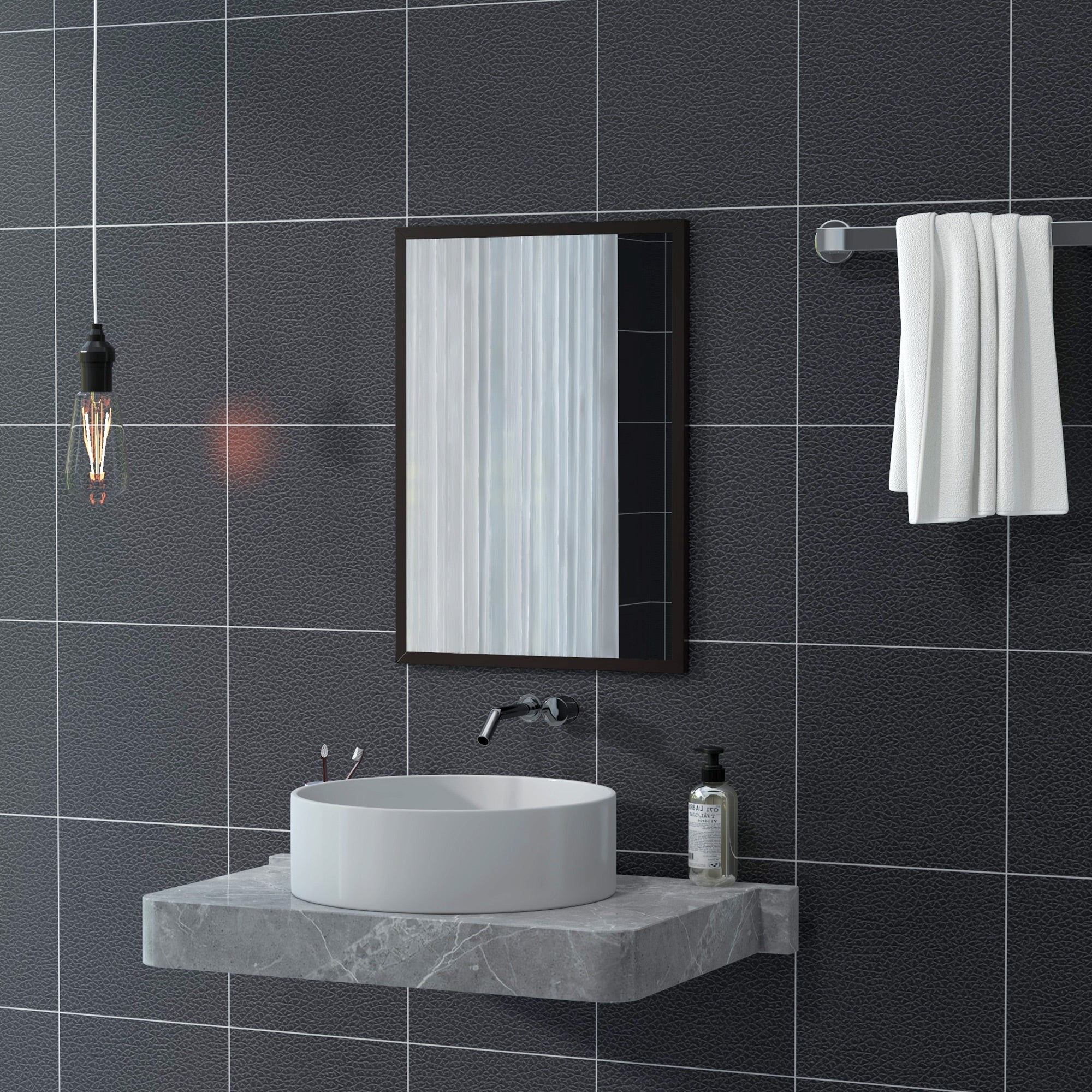 HOMCOM Wall Bathroom Mirror, 70 x 50 cm Wall-Mounted Mirror for Living Room, Bedroom, Hallway, Black - North Peak Garden Furniture