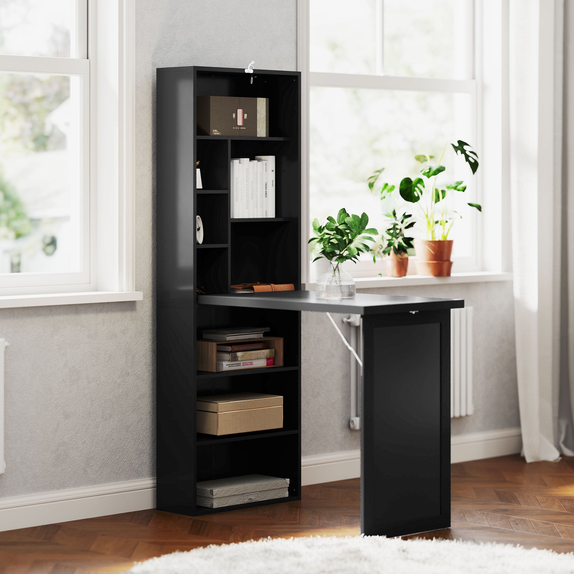 HOMCOM Three-Part Work Desk, with Storage and Chalkboard - Black - North Peak Garden Furniture