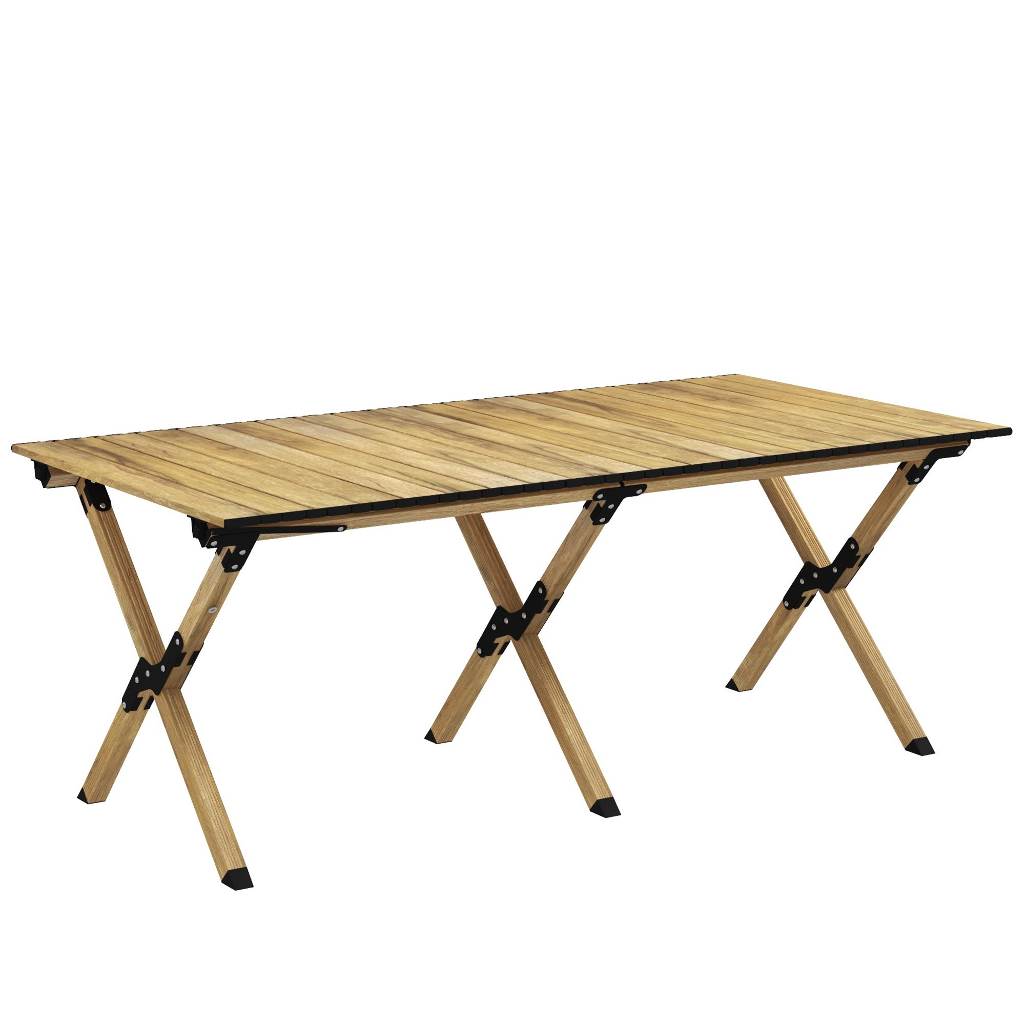 Outsunny Portable Camping Table, 4ft Aluminium Folding Table with Roll-Up Top, Picnic Table for Indoor, Outdoor, Party, BBQ, Beach, Natural Wood Effect - North Peak Garden Furniture