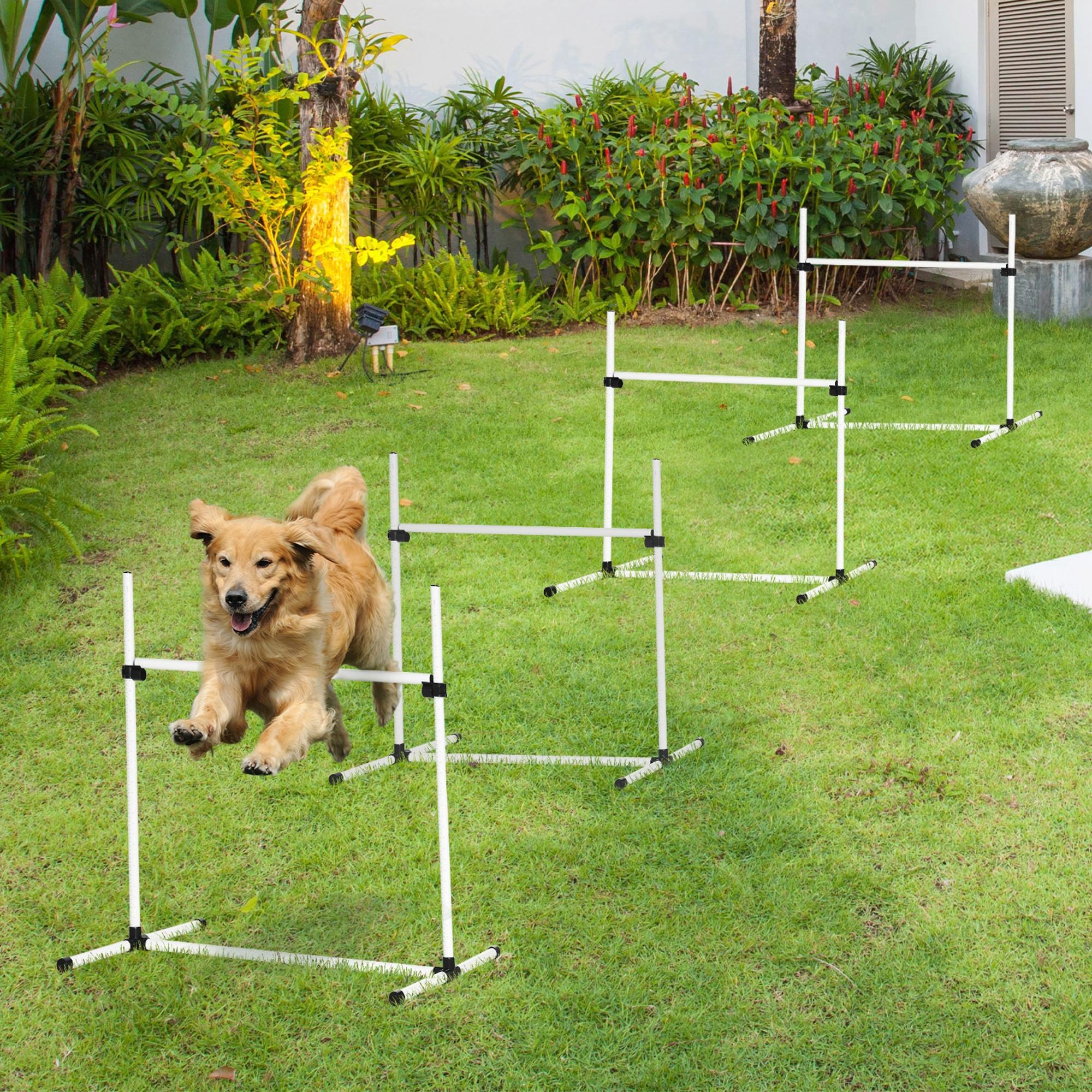 PawHut Dog Agility Equipment Training Height Adjustable Jumps Hurdle 4 Pieces with Carrying Bag for Outdoor - North Peak Garden Furniture