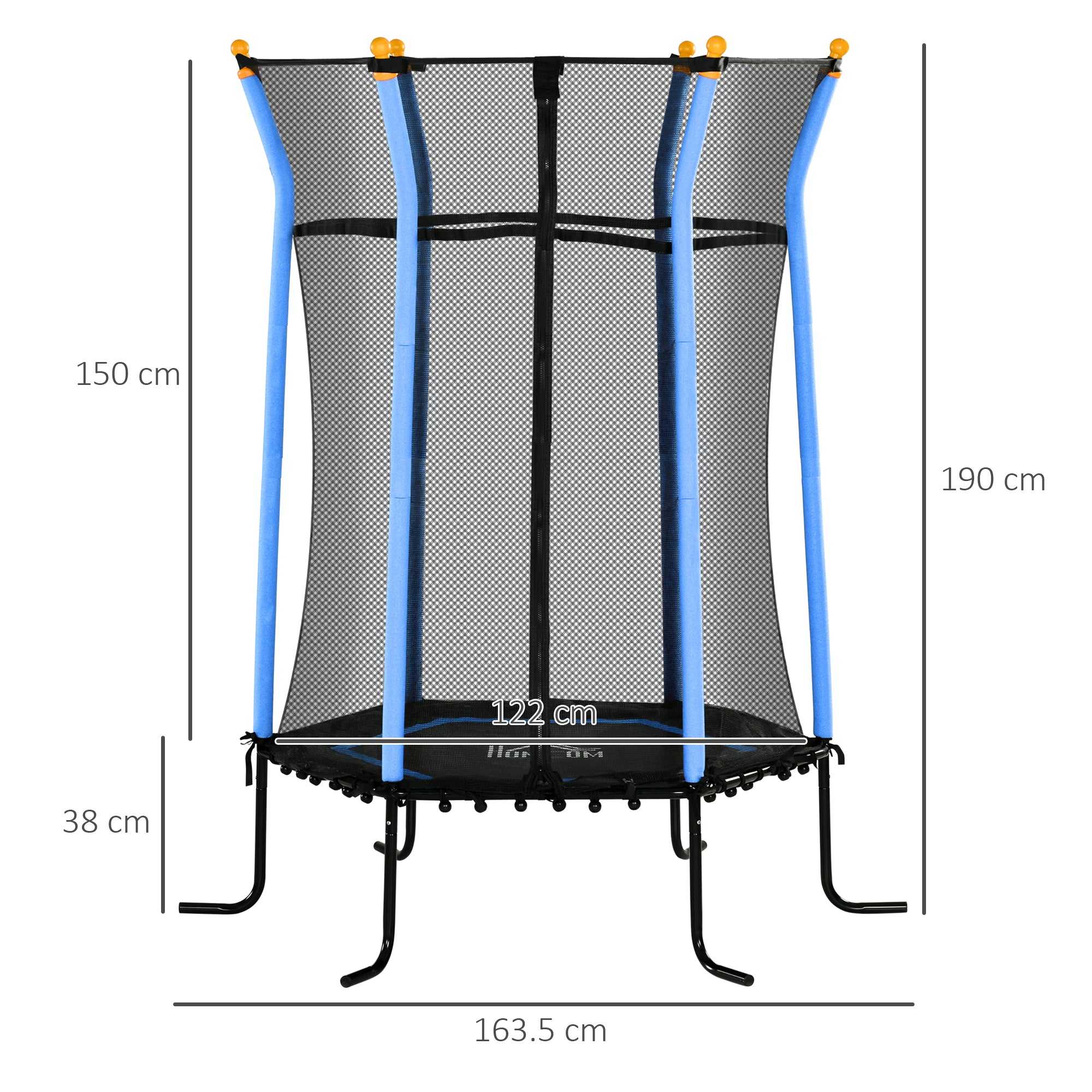 HOMCOM Kids Trampoline Mini Bouncer with Enclosure Safety Net For Ages 3-10 Years - Blue