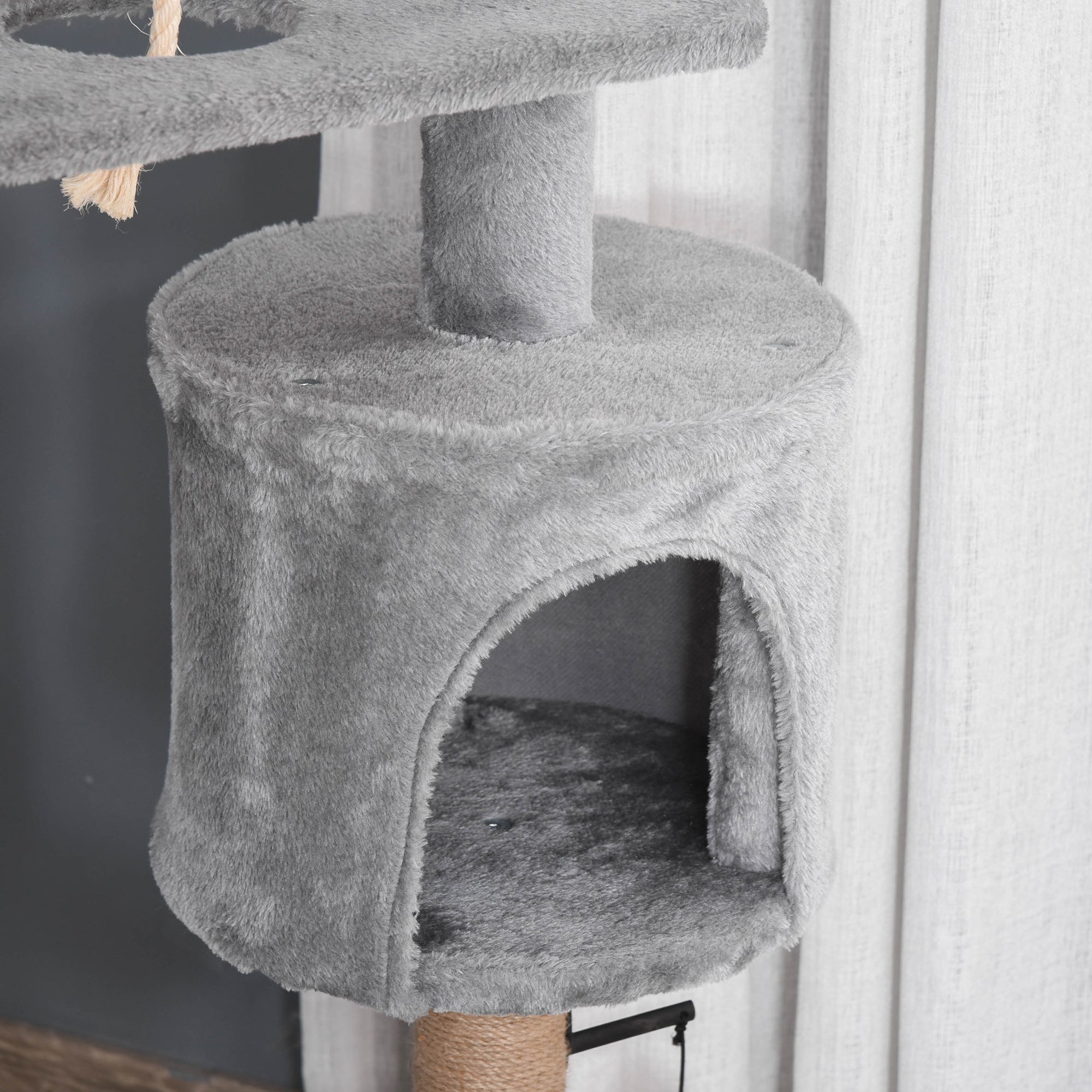 PawHut Cat Tree Tower for Indoor Cats 120cm Climbing Kitten Activity Center with Jute Scratching Post Perch Hanging Ball Hammock Teasing Rope Condo Toy Light Grey - North Peak Garden Furniture