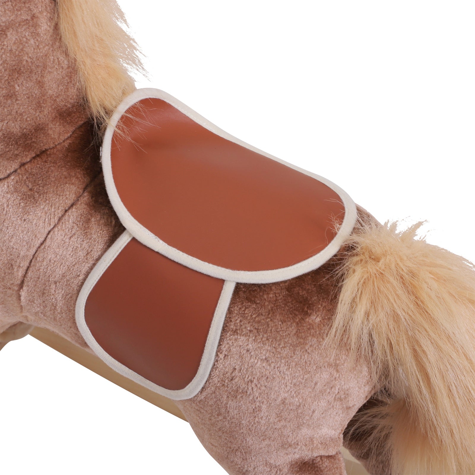 HOMCOM Kids Children Plush Rocking Horse Wooden Base Ride On Toy Rocker with Handle Grip Traditional Toy Fun Gift for Age 3+ (Brown) - North Peak Garden Furniture