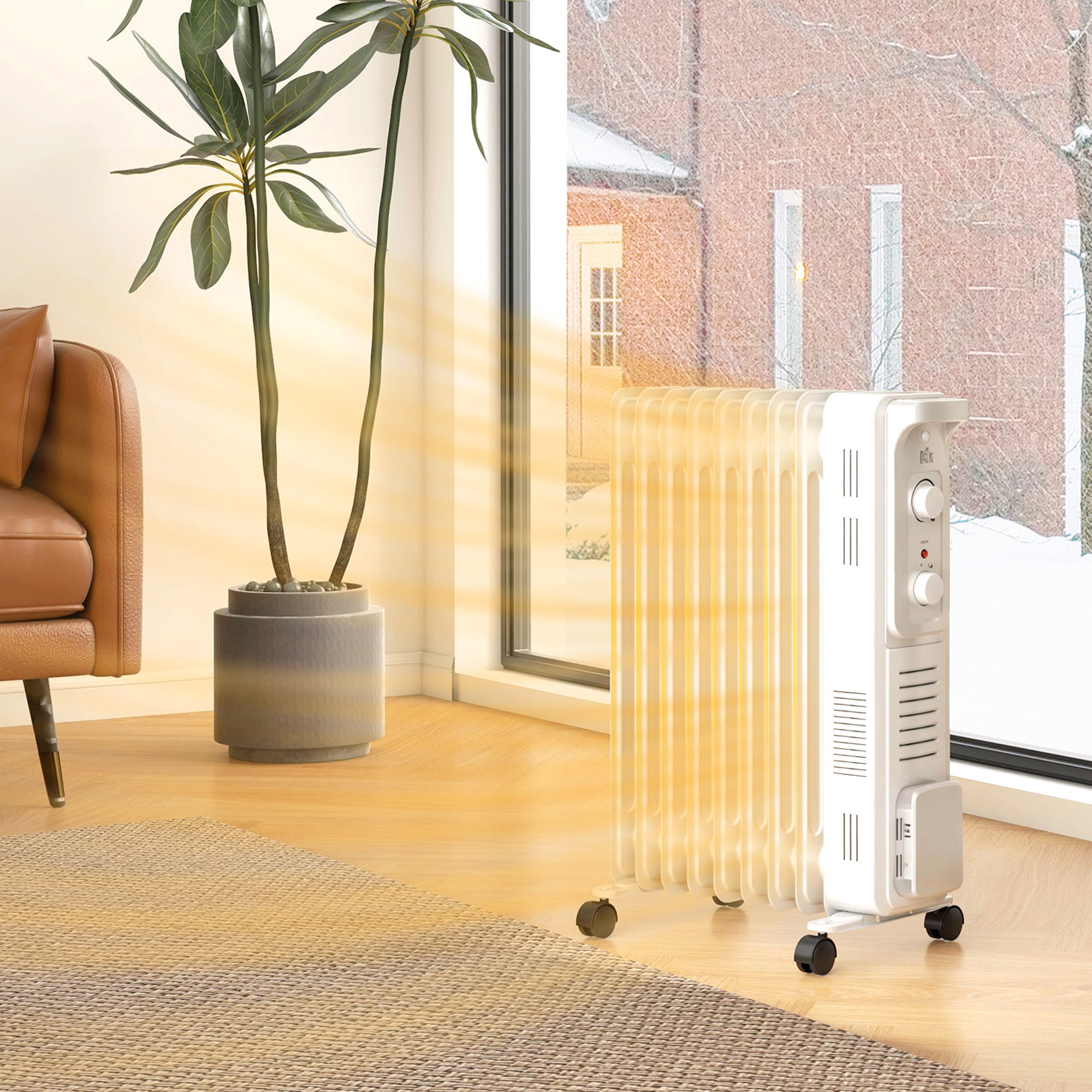 HOMCOM 2000W Quiet Oil Filled Radiator, 9 Fin Energy Efficient Portable Electric Heater with 3 Heat Settings, Adjustable Thermostat, Safety Tip Over, Overheat Protection, for Home, White - North Peak Garden Furniture