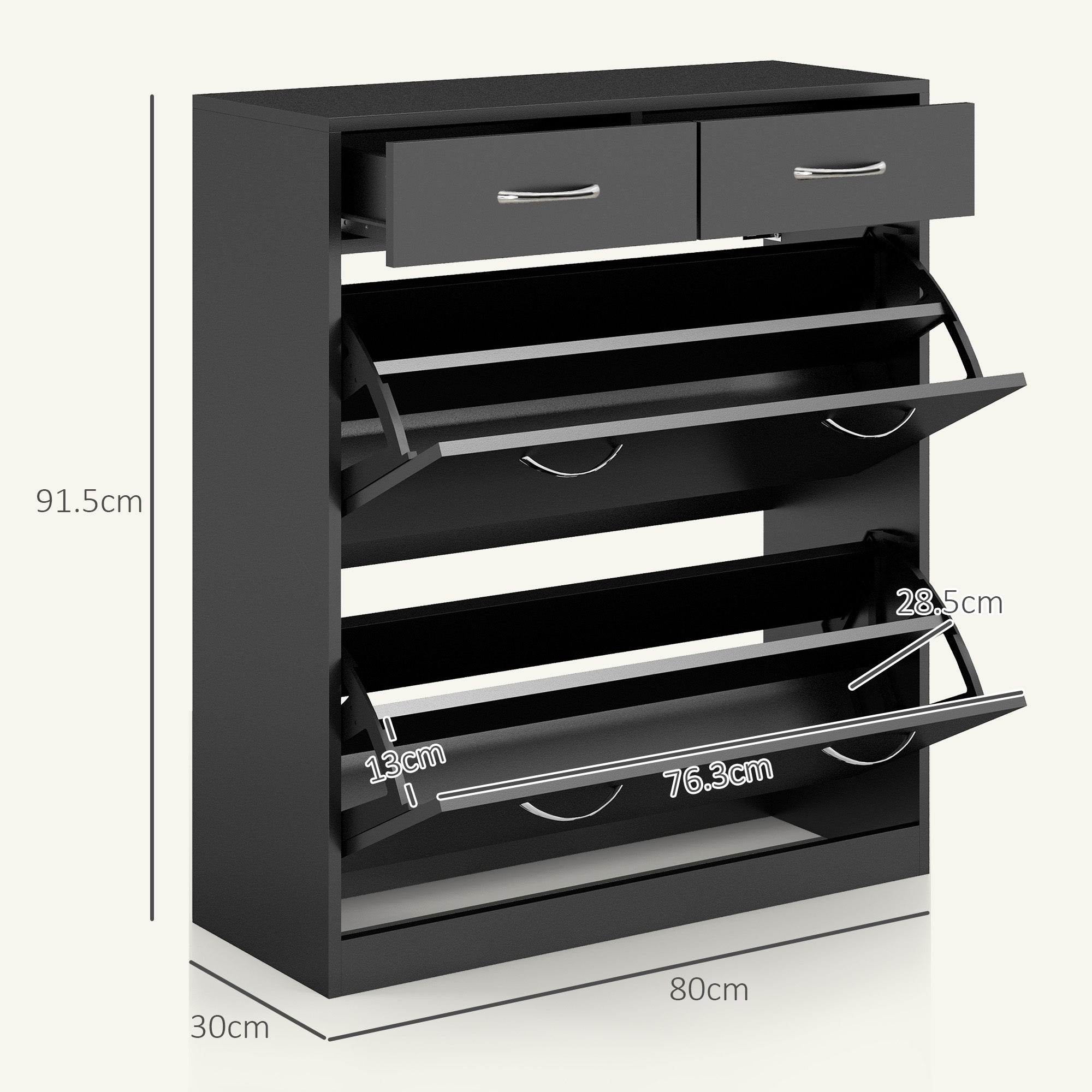 HOMCOM Narrow Shoe Storage with 2 Flip Drawers and Adjustable Shelves Shoe Cabinet Organizer for 12 Pairs of Shoes, Black - North Peak Garden Furniture