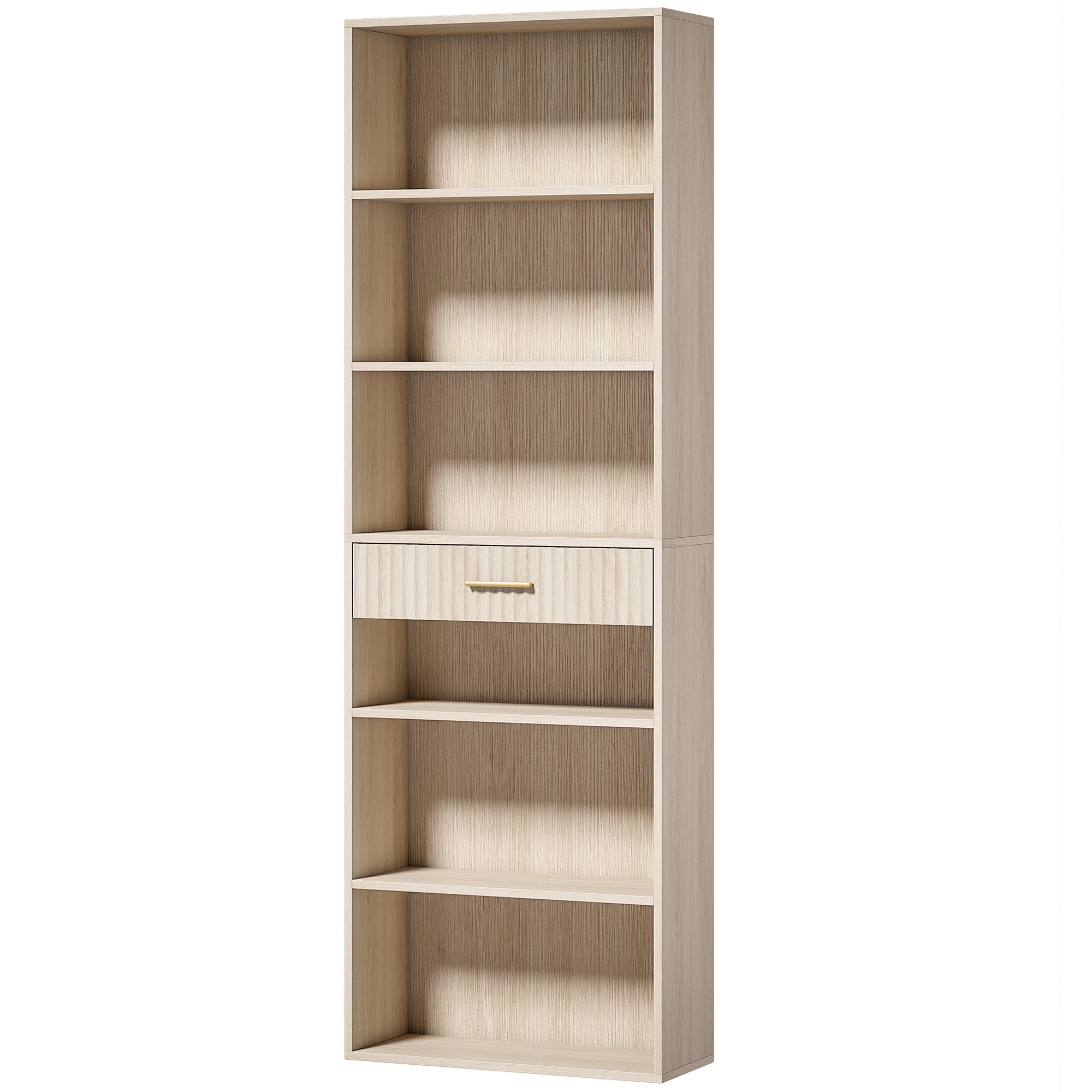 HOMCOM Bookcase Narrow Tall Space-Saving Bookshelf Drawer Open Shelves 60 x 24 x 182 cm Oak Wood Effect