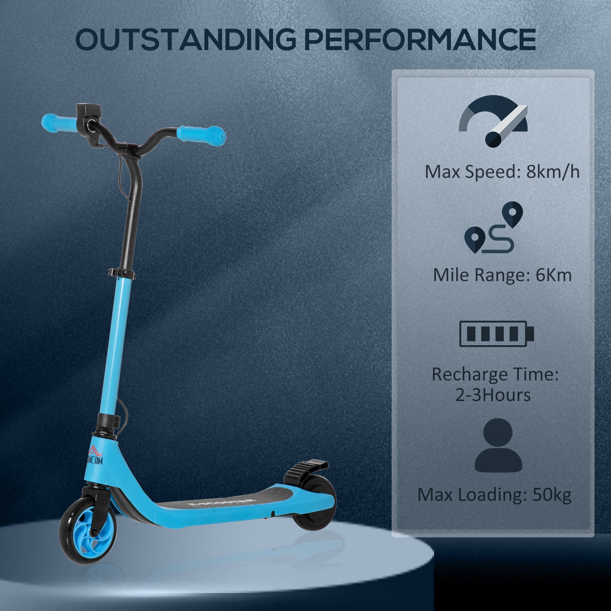 HOMCOM Electric Scooter, 120W Motor E-Scooter with Battery Display, Adjustable Height, Rear Brake for Ages 6+ Years - Blue - North Peak Garden Furniture