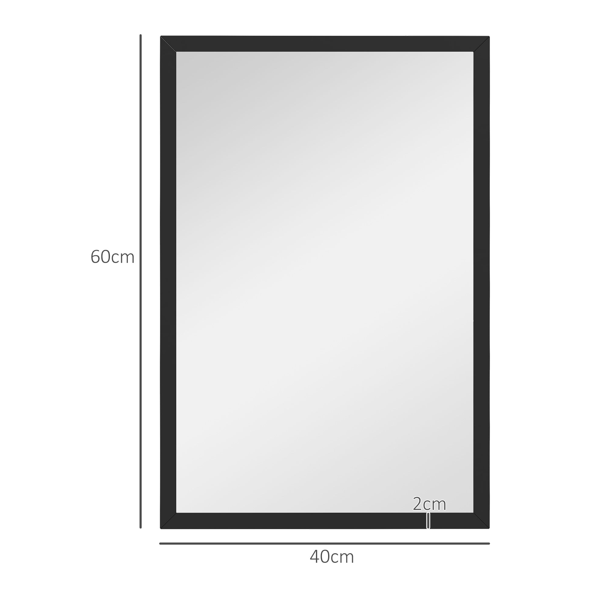 HOMCOM Wall Bathroom Mirror, 60 x 40 cm Wall-Mounted Mirror for Living Room, Bedroom, Hallway, Black - North Peak Garden Furniture