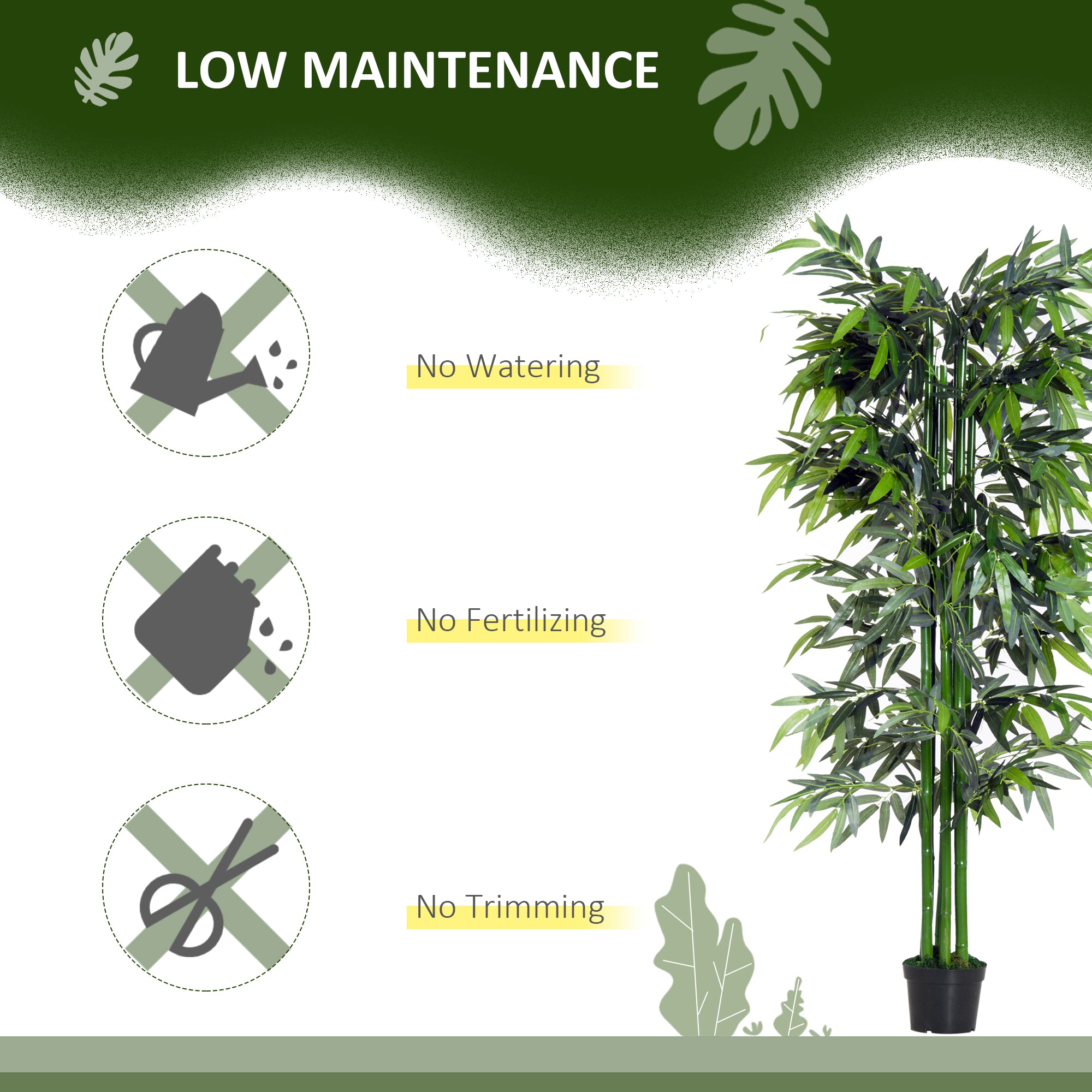 Outsunny 6ft Artificial Bamboo Tree Plant Greenary in A Pot for Home Office Planter 1.8M - North Peak Garden Furniture