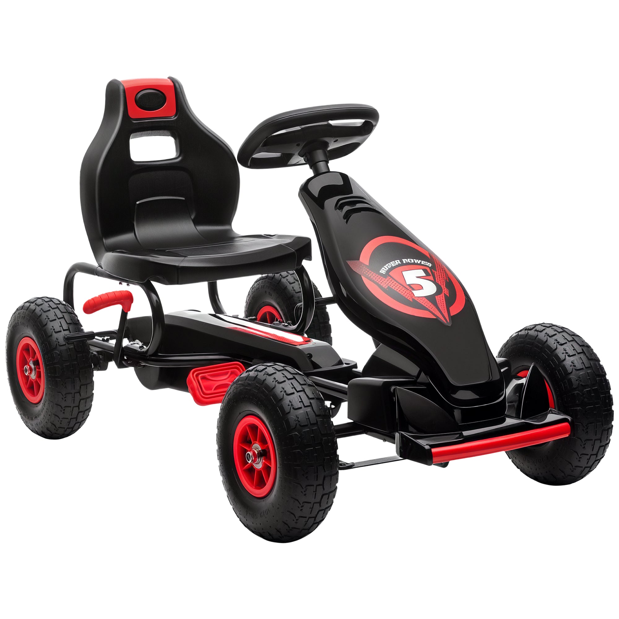 HOMCOM Kids Pedal Go Kart, with Adjustable Seat, Inflatable Tyres - Red