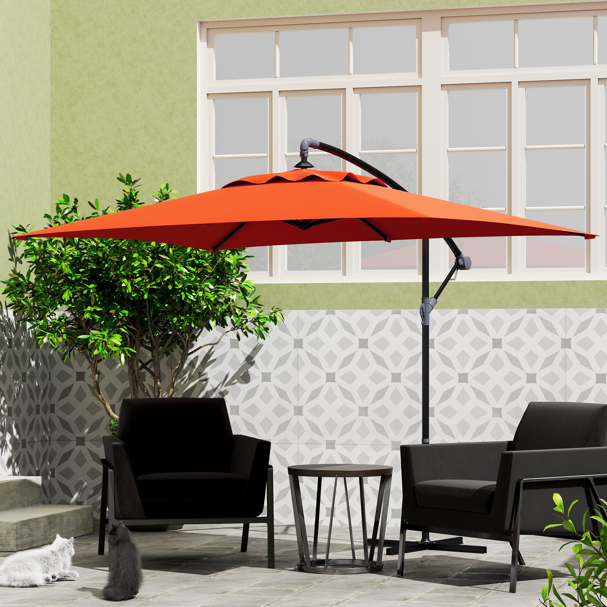 Outsunny 3(m) Cantilever Overhanging Parasol, with Cross Base - Orange - North Peak Garden Furniture