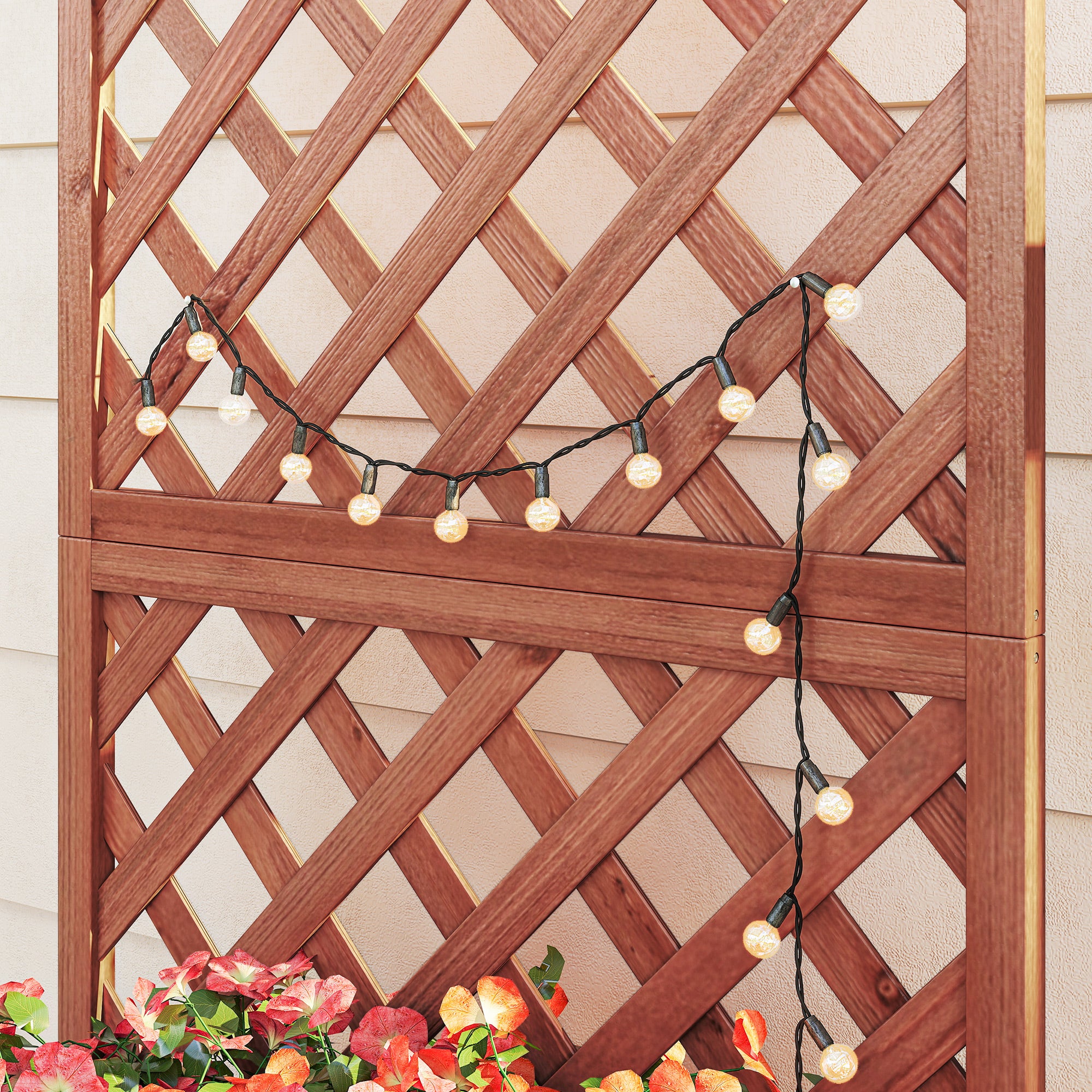 Outsunny 72.5 x 31.5 x 149.5 cm 45L Garden Wooden Pine Trough Planter with Topped Trellis Climbing Plants Flower Raised Bed, Orange