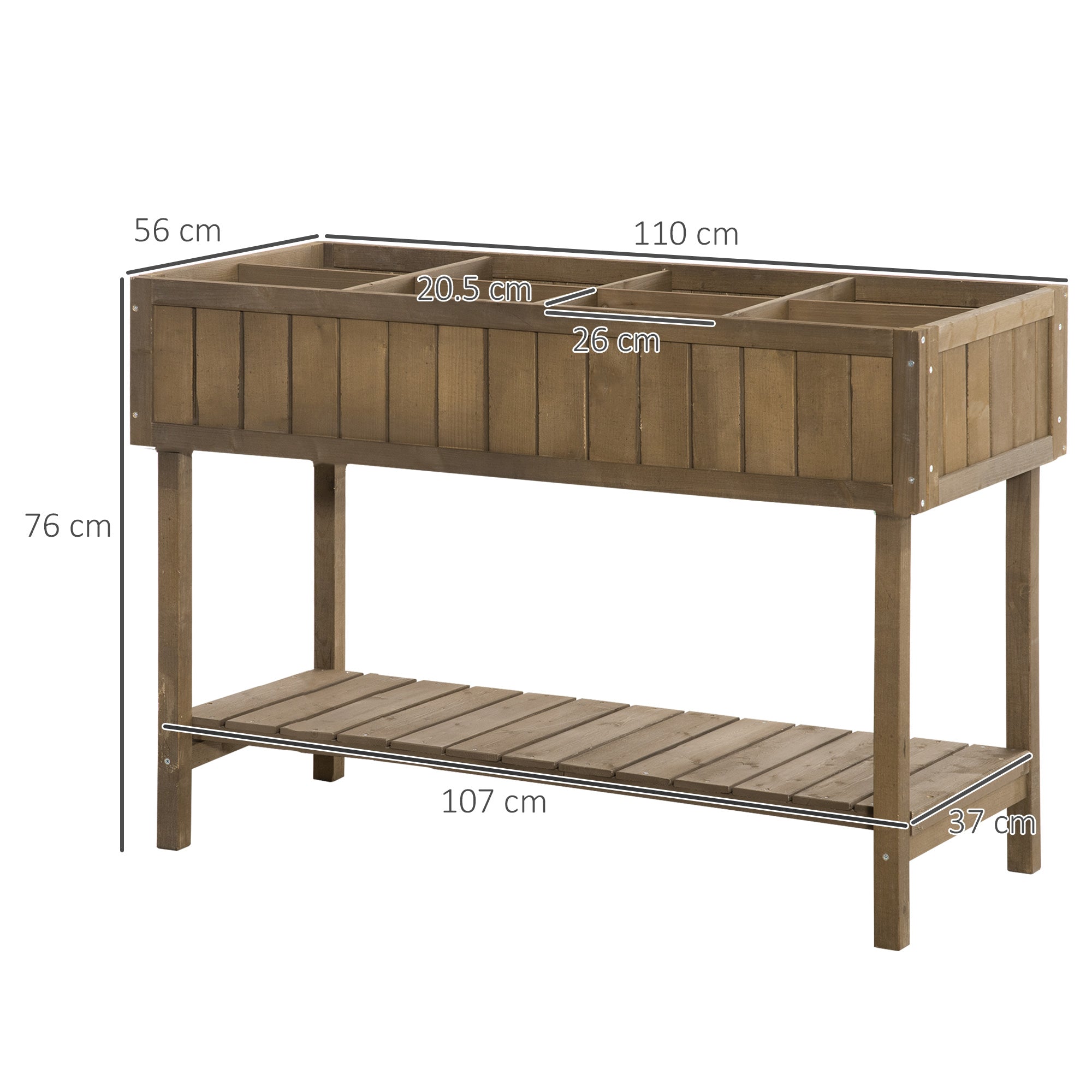 Outsunny Wooden Herb Planter Raised Bed Container Garden Plant Stand Bed 8 Boxes 110L x 46W x 76Hcm Brown