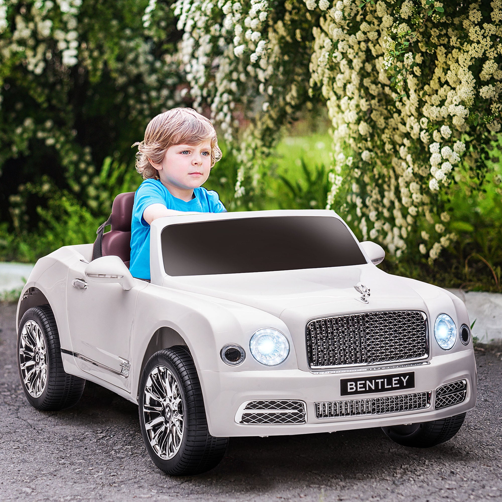HOMCOM Bentley Mulsanne Licensed Kids Electric Ride-On Car, with Remote Control. LED lights, Music - White - North Peak Garden Furniture