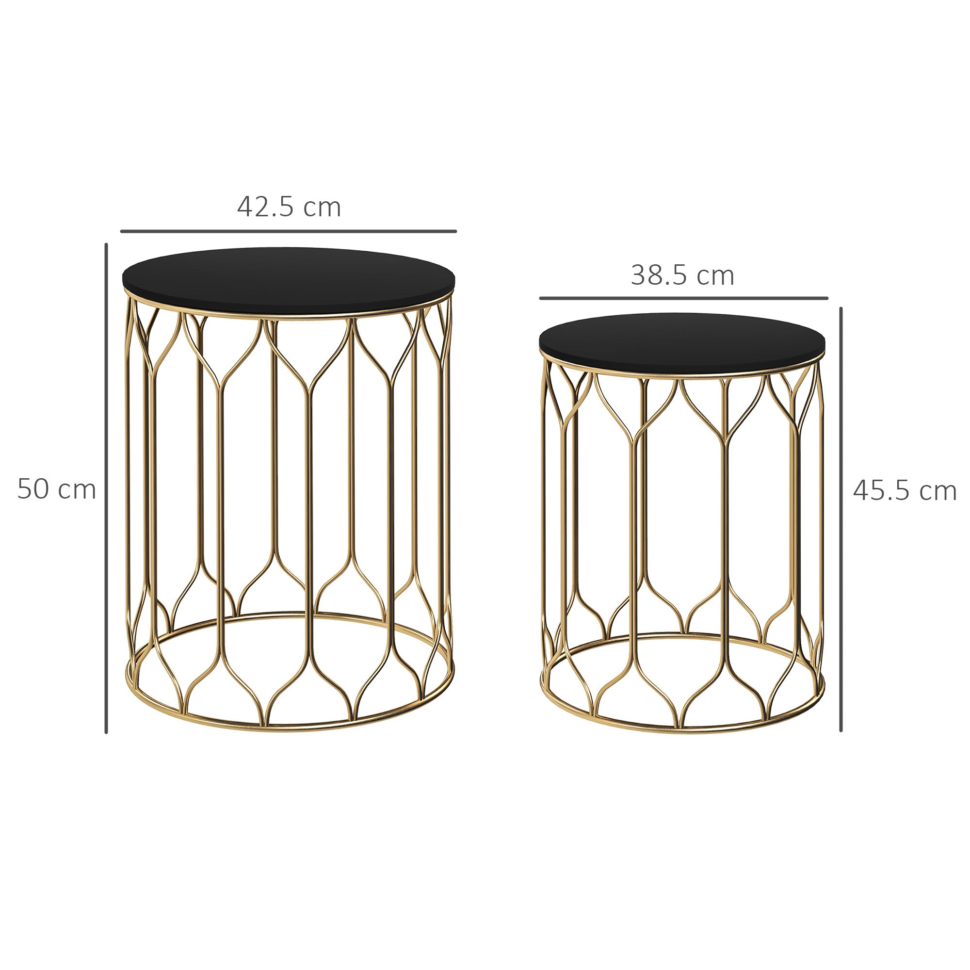Outsunny Garden Side Table Set of 2, Nesting Tables with Ceramic Tile Top, Indoor Outdoor Small Garden Tables, Multifunctional End Tables with Metal Frame for Patio, Balcony, Porch, Black - North Peak Garden Furniture