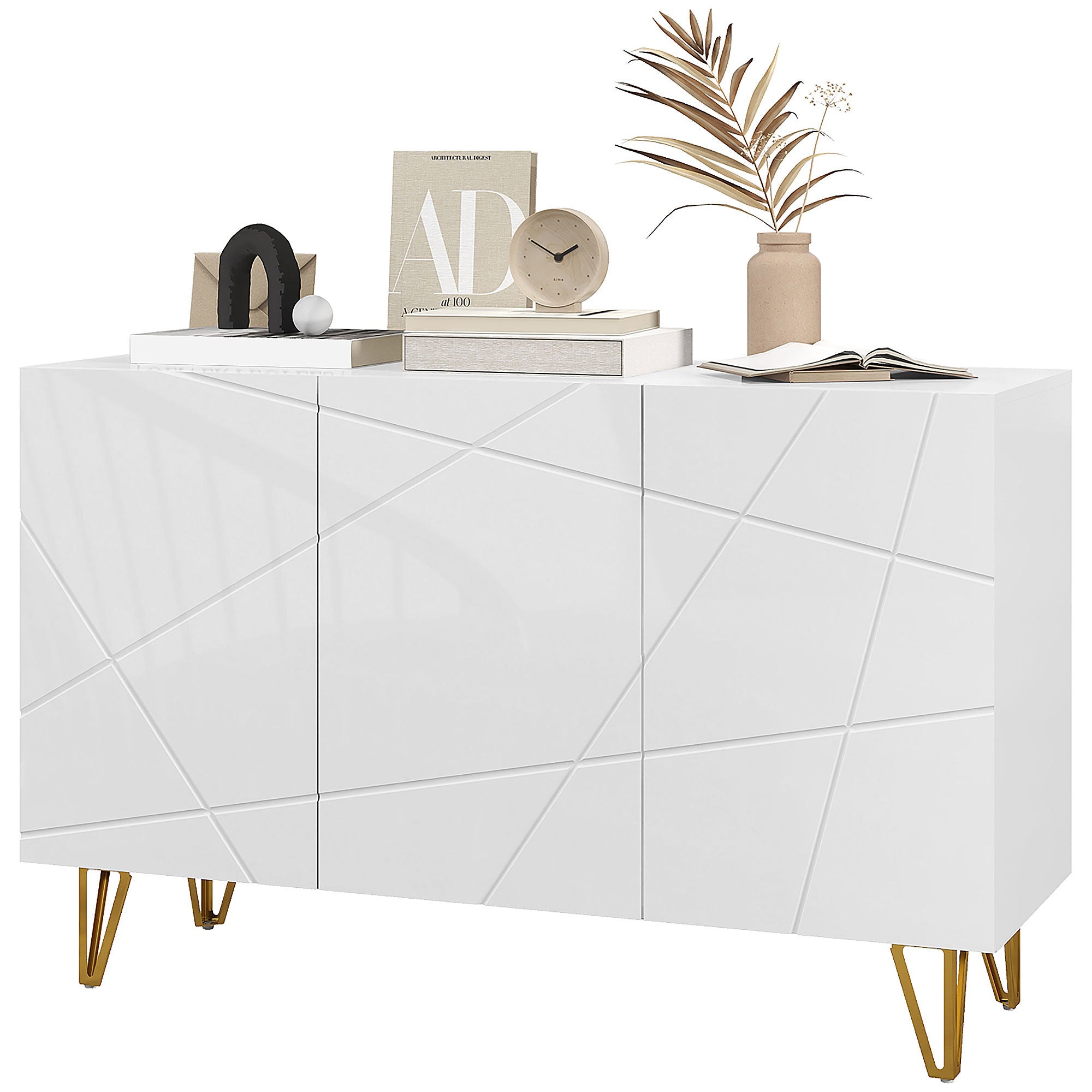 HOMCOM Modern Luxe High Gloss Sideboard, with Hairpin Legs - White