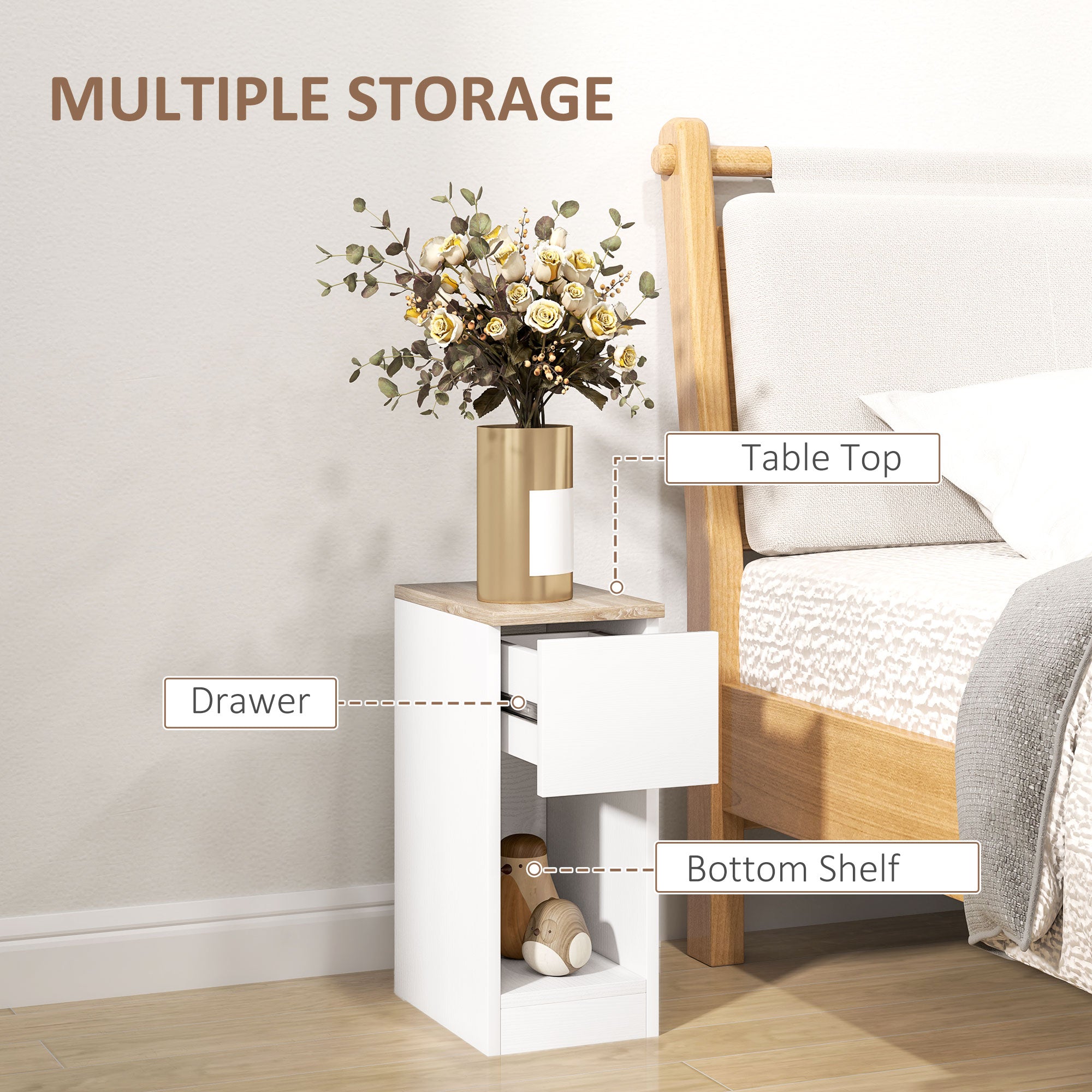 HOMCOM Set of Two Modern Storage Bedside Tables - White - North Peak Garden Furniture