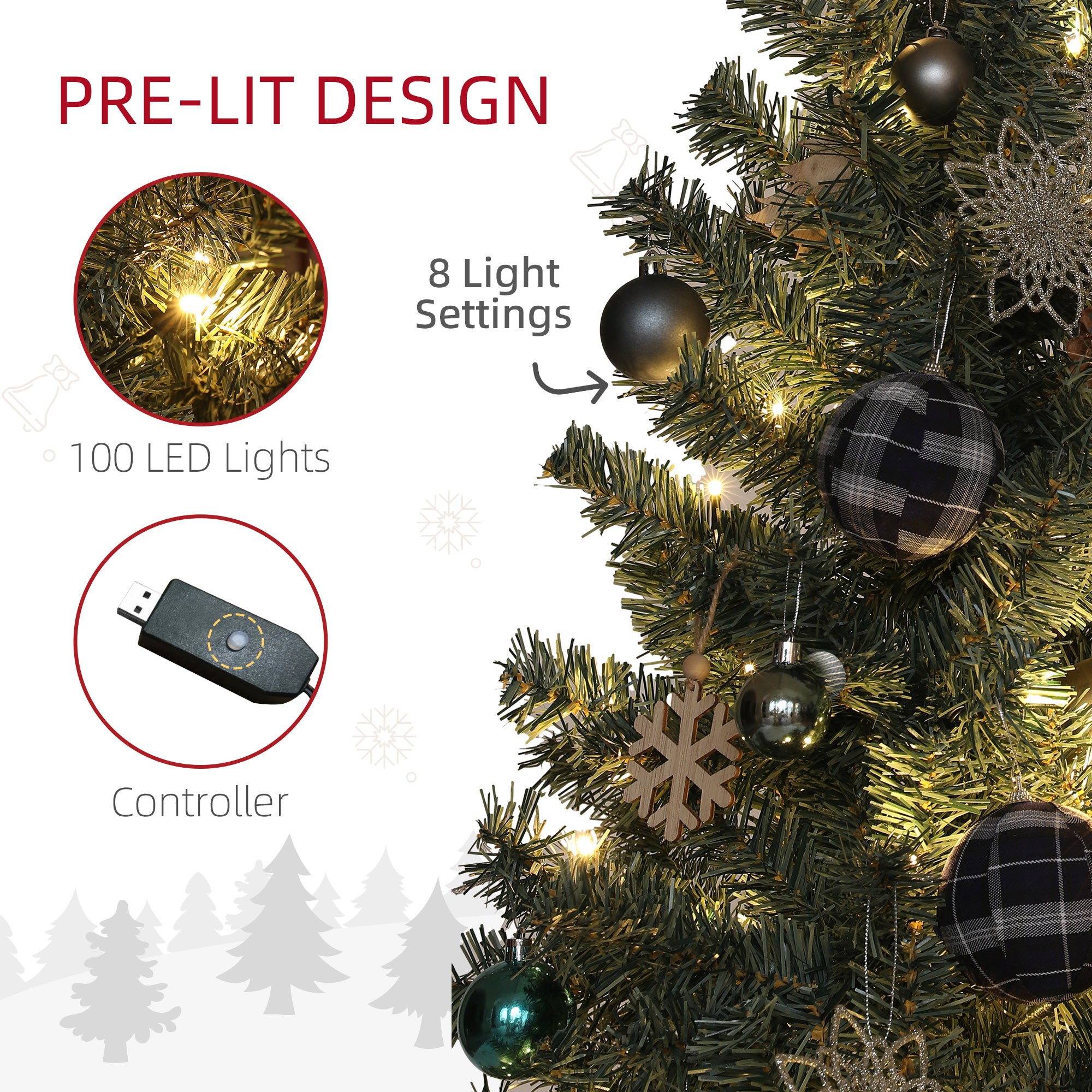 HOMCOM 5ft Pre-Lit and Xmas Tree with Decorations - North Peak Garden Furniture