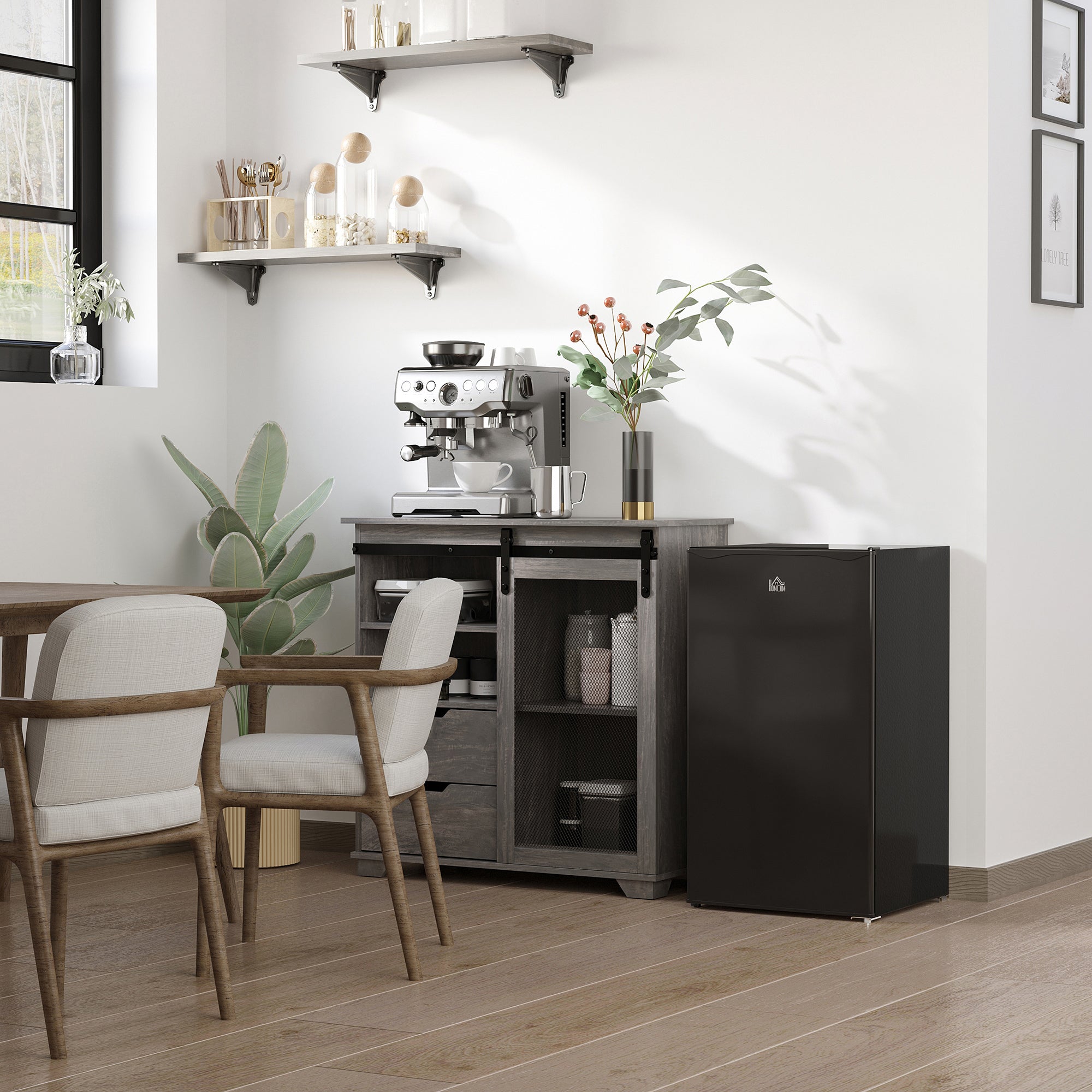 HOMCOM 91 Litre Freestanding Under Counter Fridge Freezer with Chiller Box, Reversible Door, Adjustable Thermostat, 47.5cm Wide, Noise Level: Decibels 40, Black - North Peak Garden Furniture