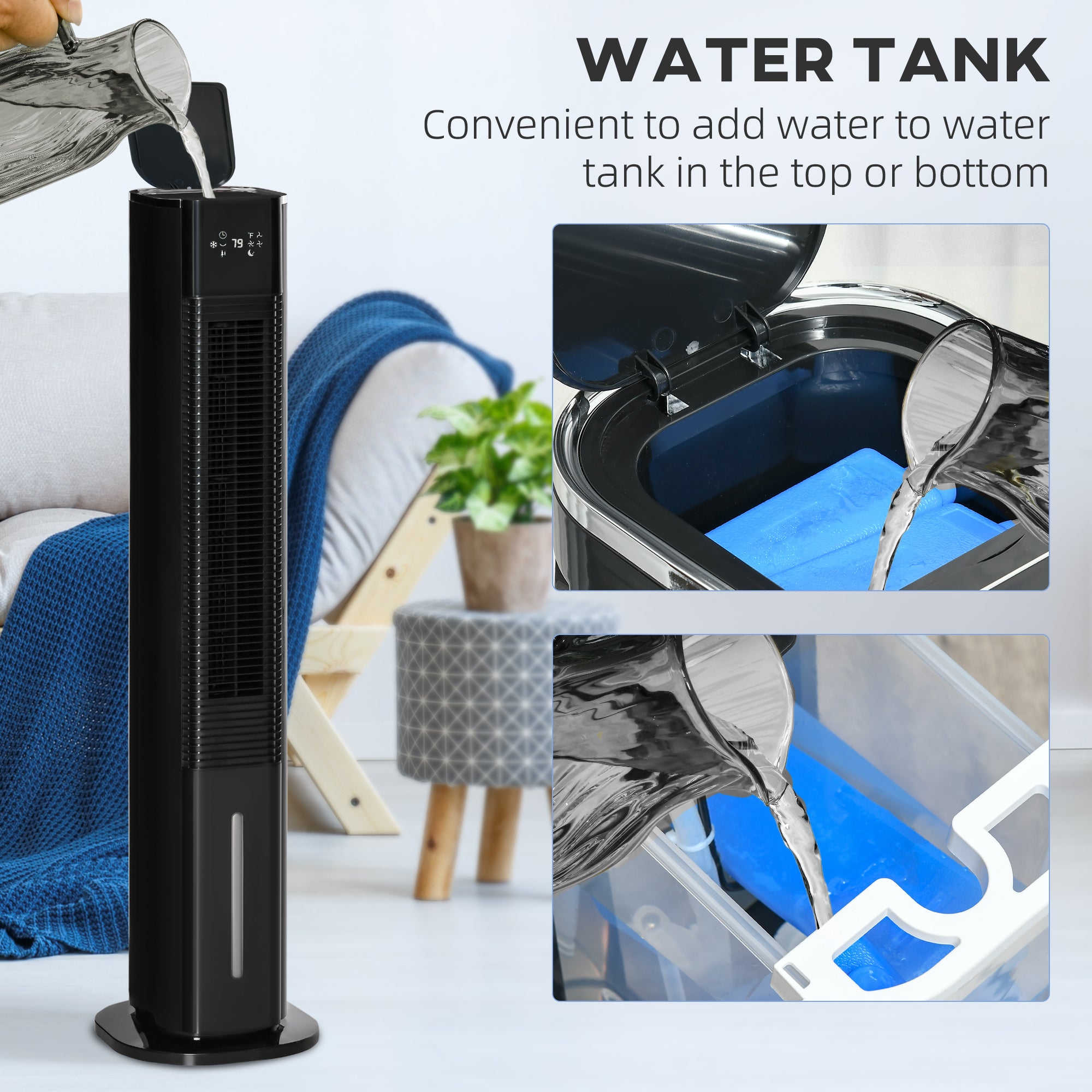 HOMCOM Nine Setting Tower Fan Humidifier, with Ice Boxes - Black - North Peak Garden Furniture