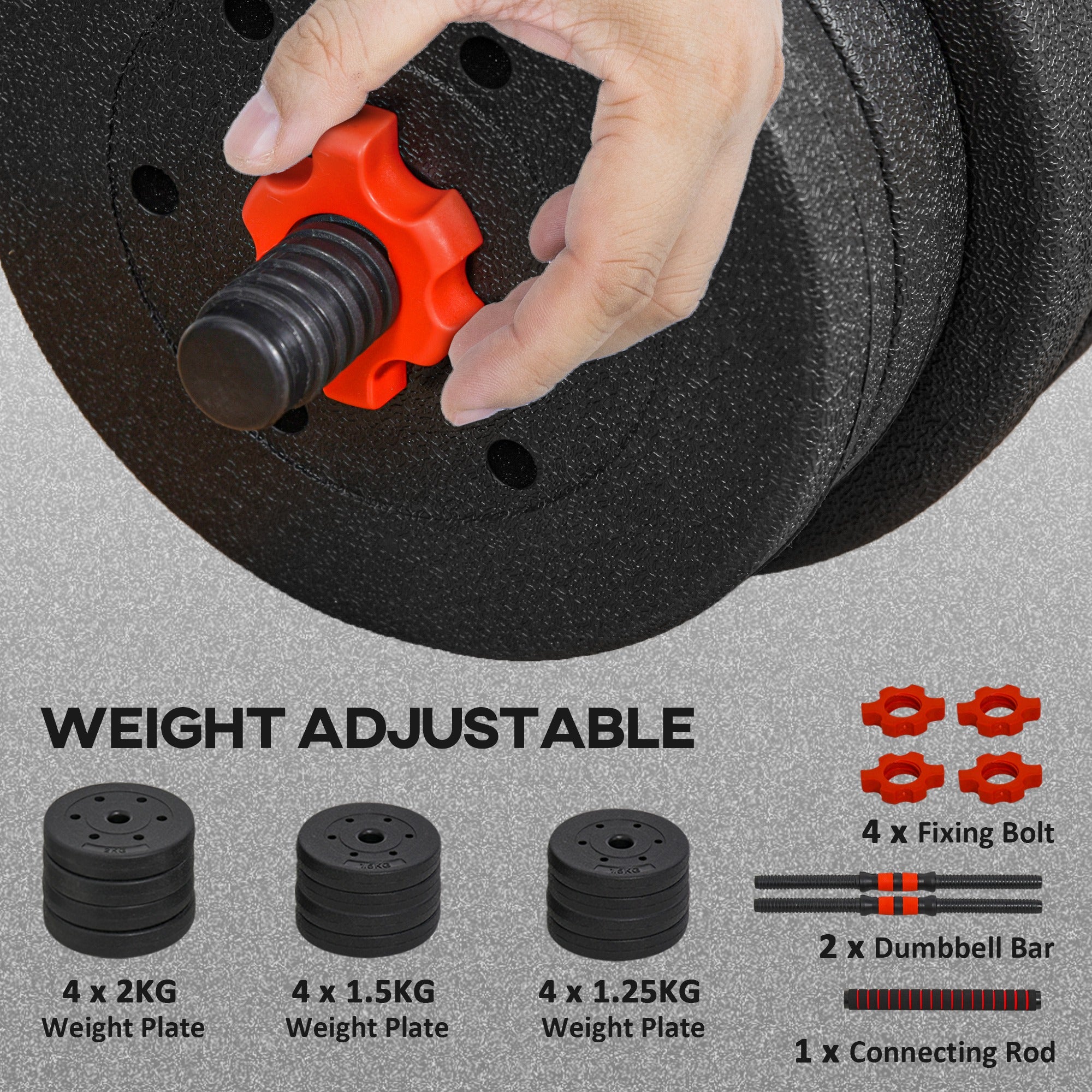 HOMCOM 20kg 2 IN 1 Adjustable Dumbbells Weight Set, Dumbbell Hand Weight Barbell for Body Fitness, Lifting Training for Home, Office, Gym, Black - North Peak Garden Furniture