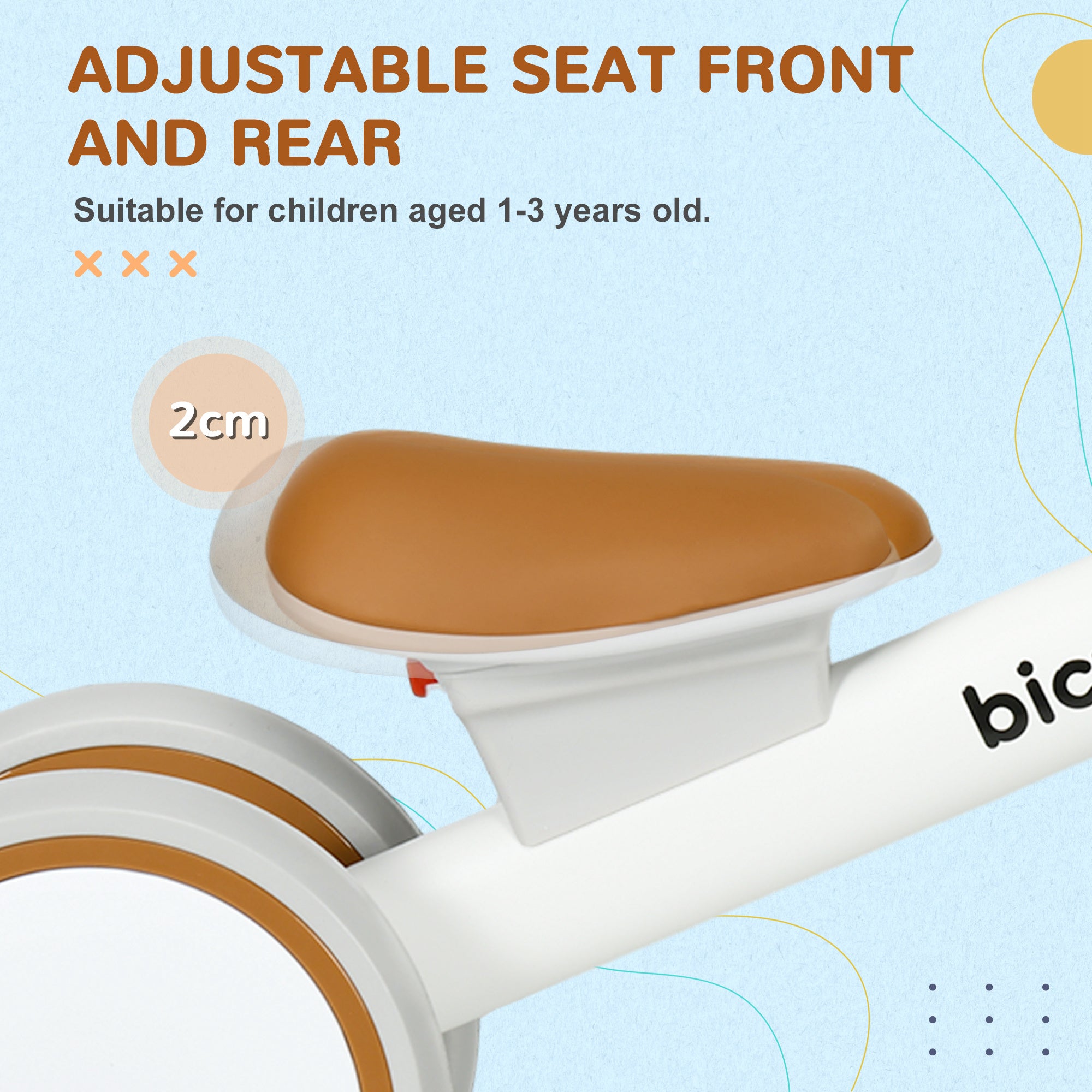 AIYAPLAY Kids Balance Bike for 1-3 Years Old with Adjustable Seat, Silent Wheels, White - North Peak Garden Furniture
