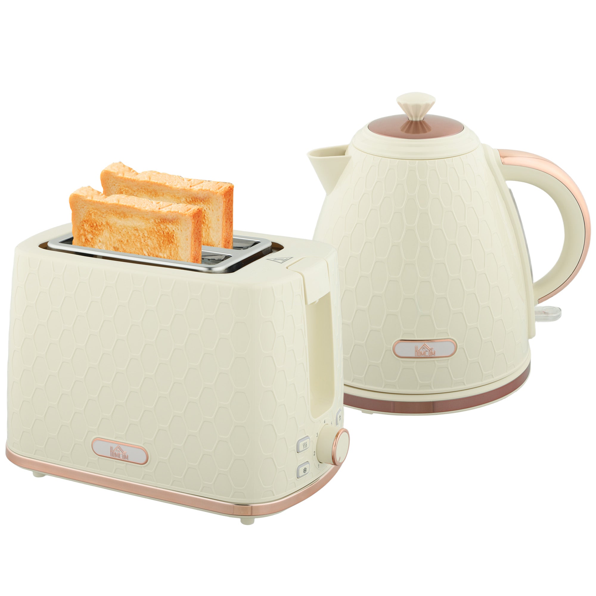 HOMCOM 1.7L 3000W Fast Boil Kettle & 2 Slice Toaster Set, Kettle and Toaster Set with Auto Shut Off, Browning Controls, Beige - North Peak Garden Furniture