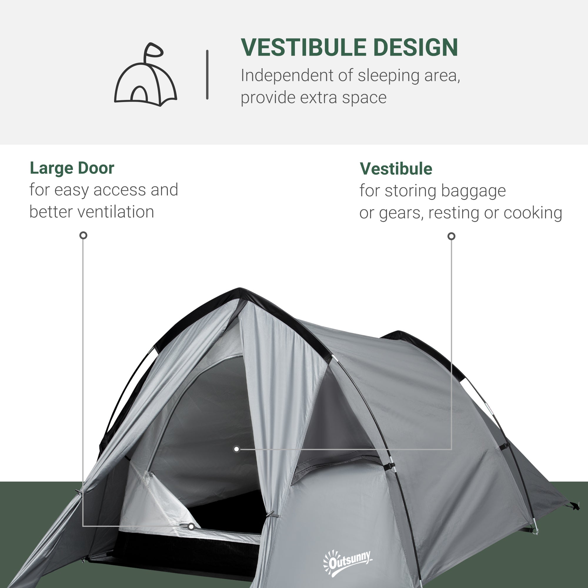 Outsunny Camping Dome Tent Double Layer Backpacking Tent Large for 1-2 Person with Weatherproof Vestibule Windows Lightweight for Fishing, Hiking