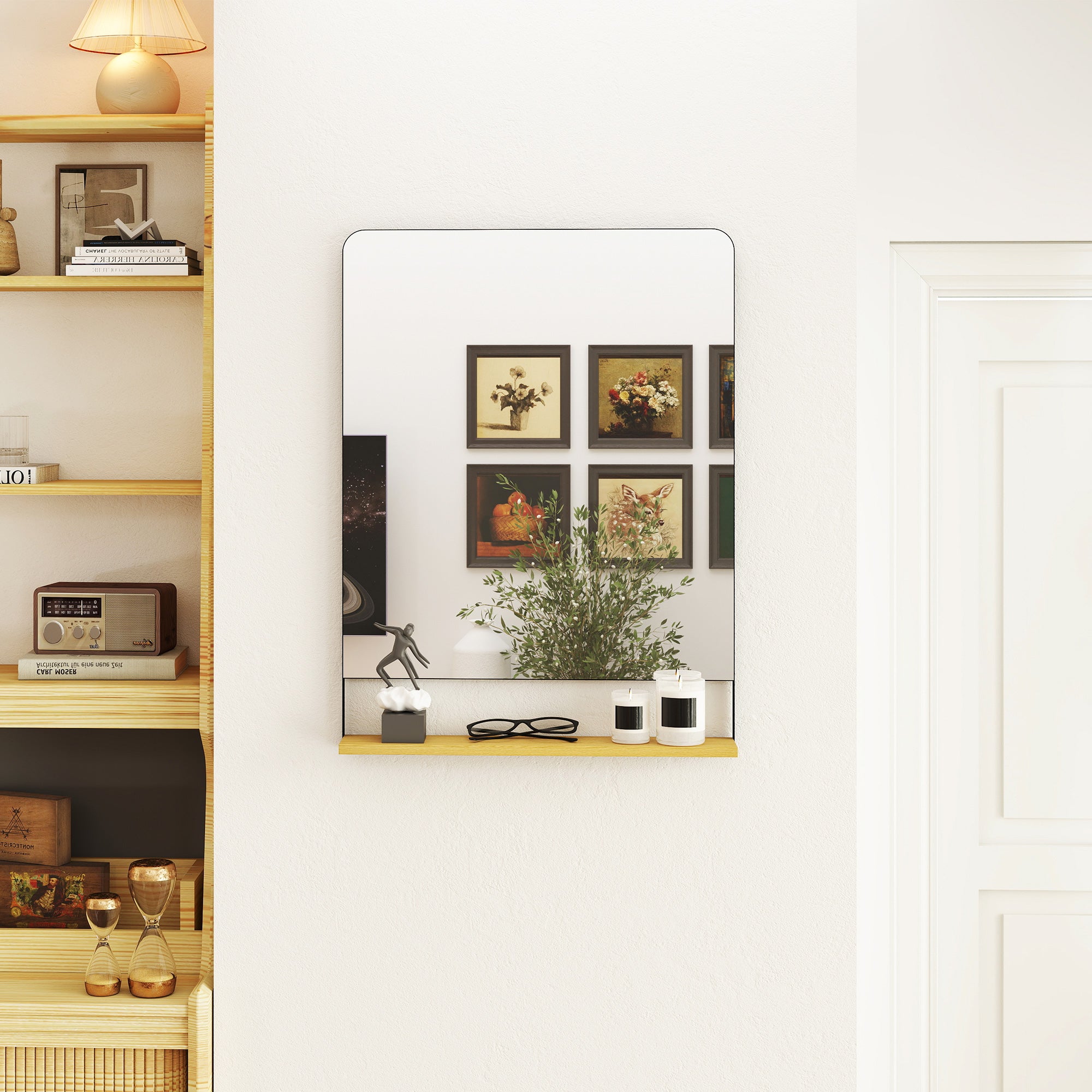 HOMCOM Wall Mirror with Wood Shelf - Black