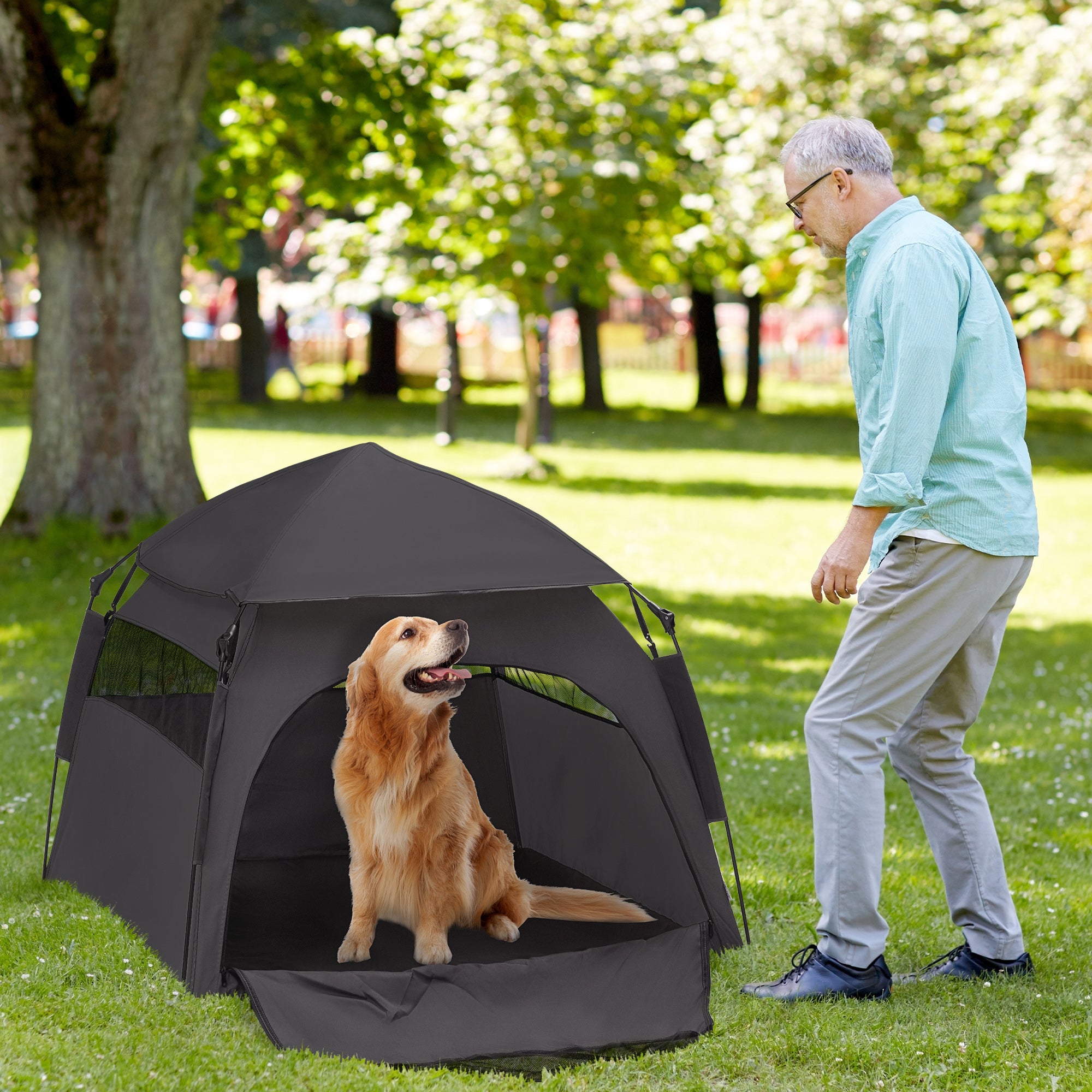 PawHut Foldable Dog Cat Tent with Waterproof Oxford, Carry Bag for Extra Large Dog, Charcoal Grey - North Peak Garden Furniture