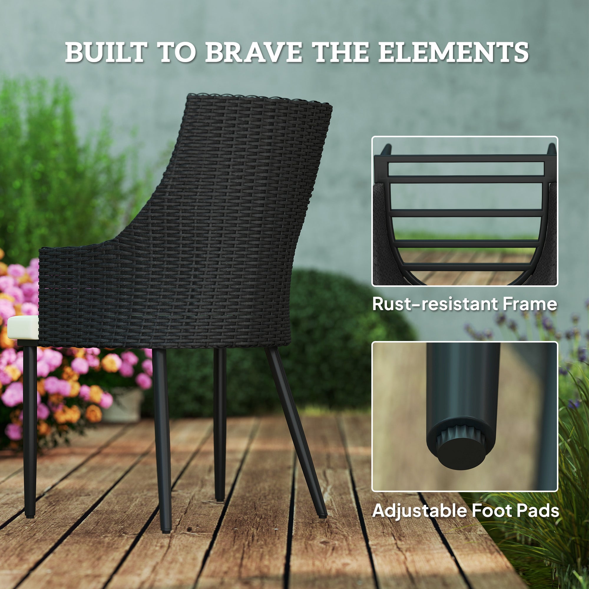 Outsunny 6 Seater Rattan Dining Set with Cushions, Garden Furniture Set with Armchairs, Rectangle Slatted Table Top, Steel Frame, Parasol Hole, Wicker Outdoor Furniture for Patio, Balcony, Cream White - North Peak Garden Furniture