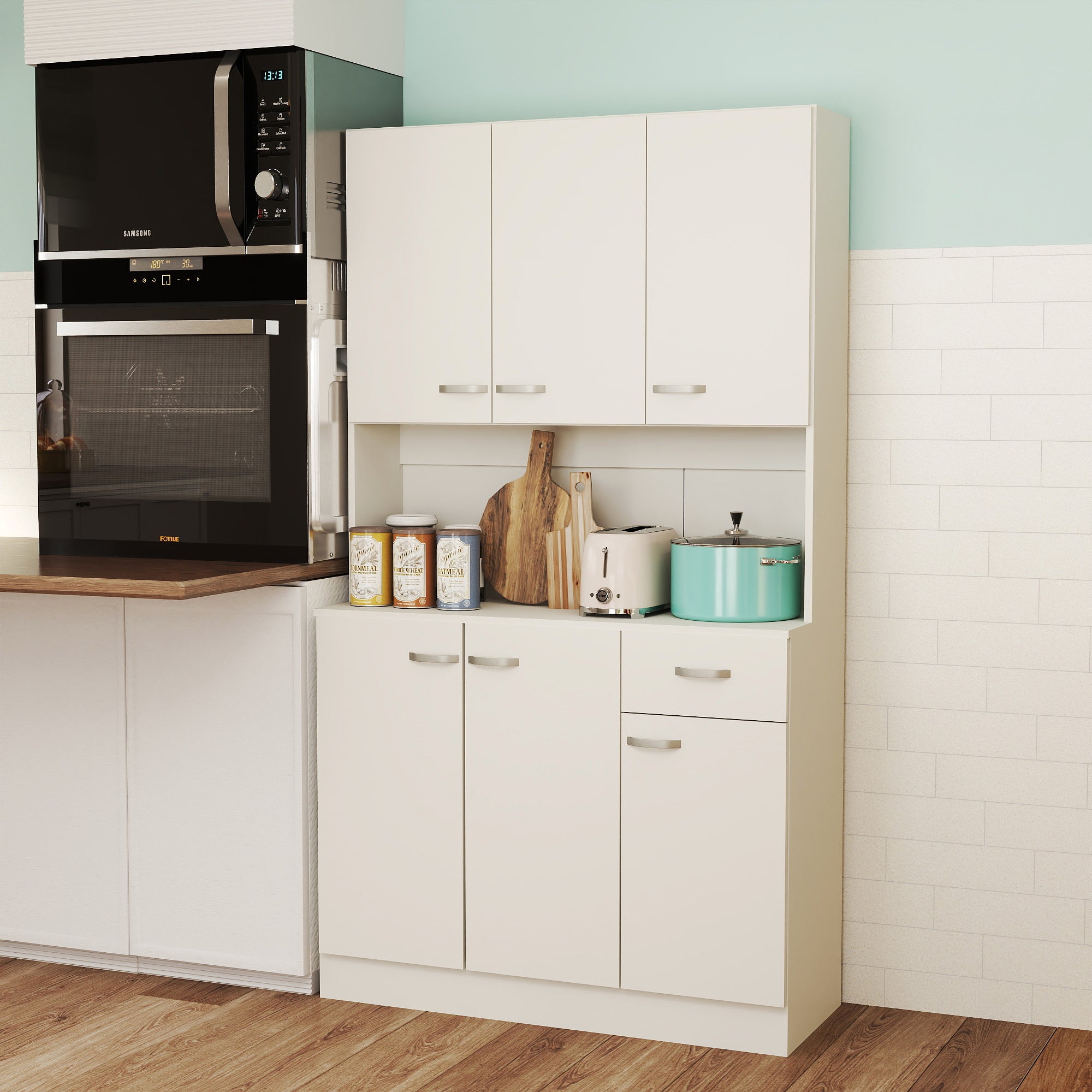 HOMCOM Freestanding Kitchen Pantry Storage Cabinet - White - North Peak Garden Furniture