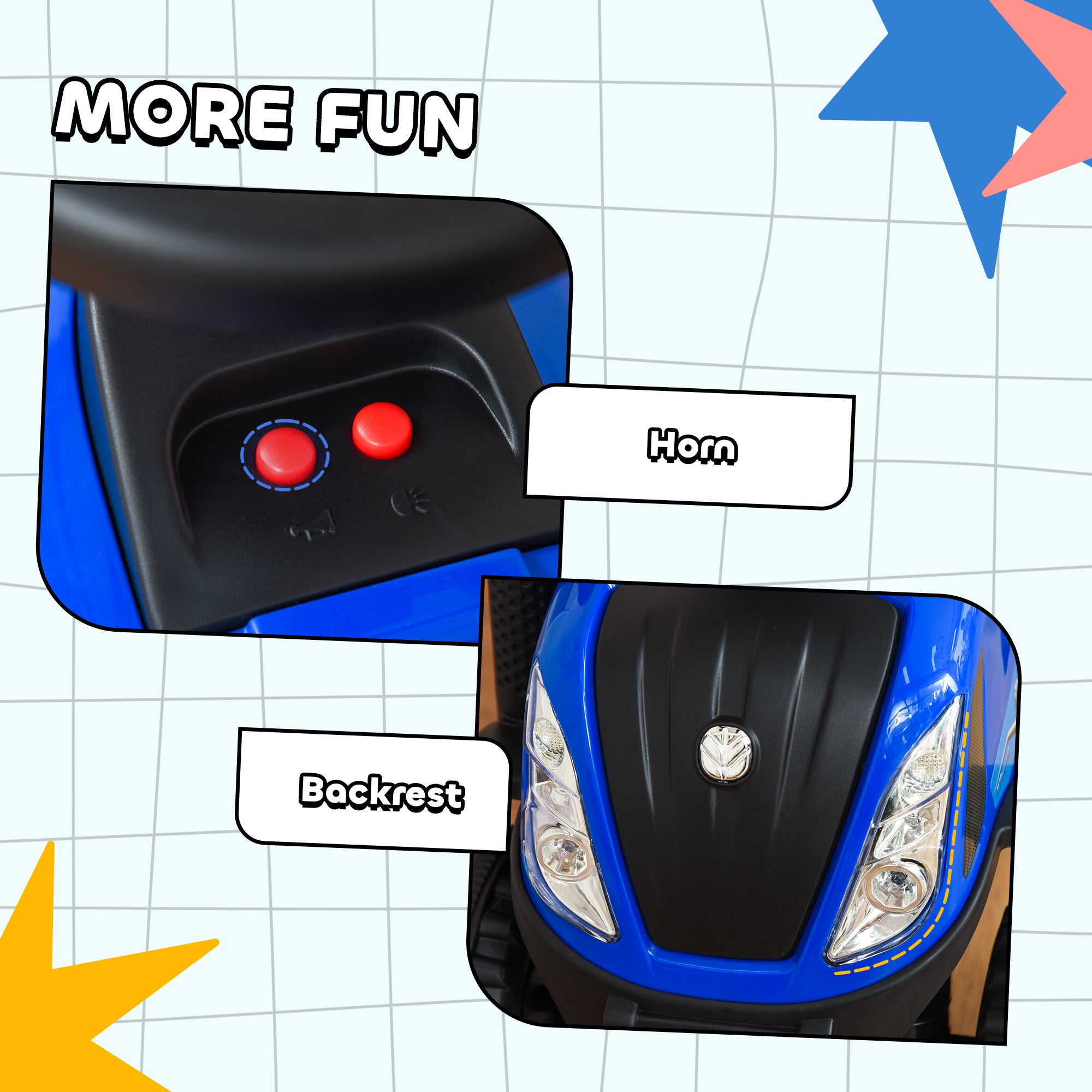 HOMCOM Ride On Tractor Toddler Walker Foot To Floor Slider w/ Horn Storage Steering Wheel for 1-3 Years Old Blue