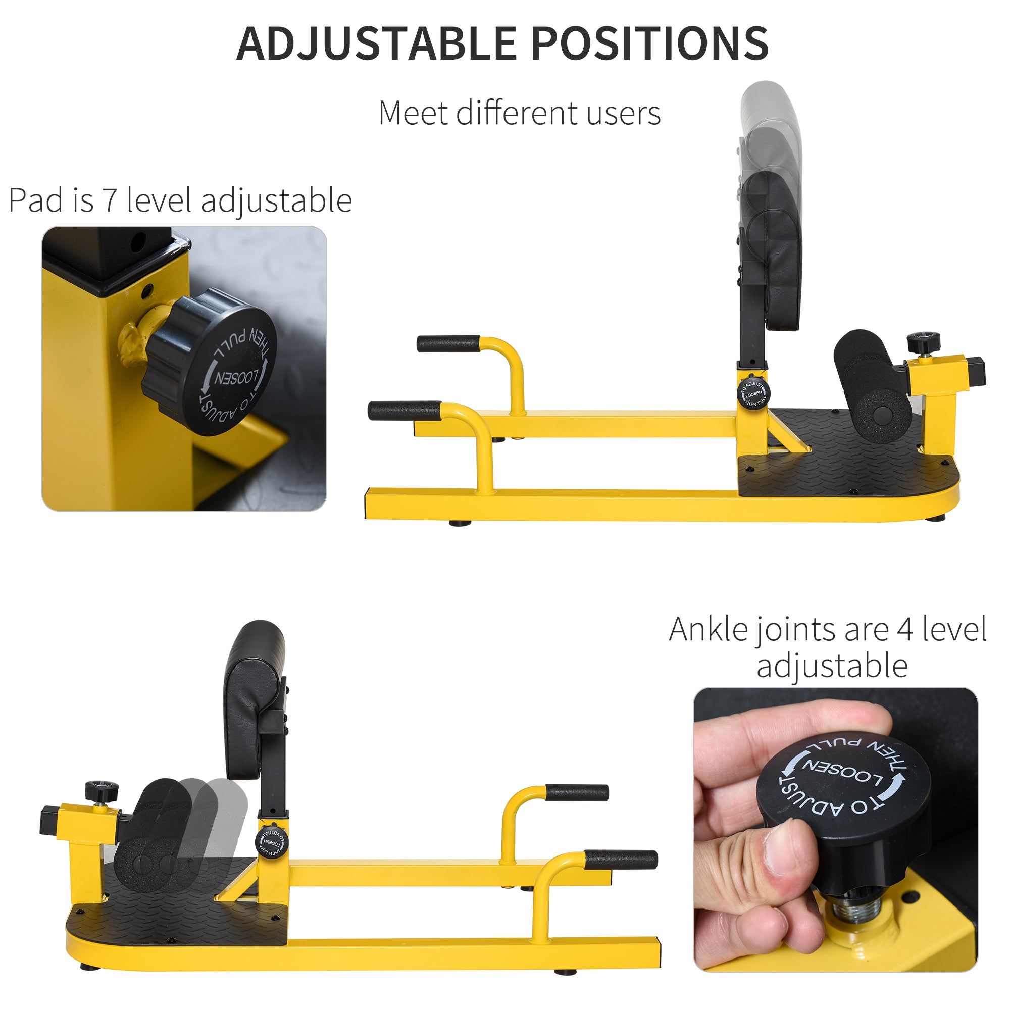 HOMCOM Squat Machine with Push Up Stand, Padded Hip Thrust Bench with Adjustable Cushion for Home Gym Work Out, Yellow - North Peak Garden Furniture