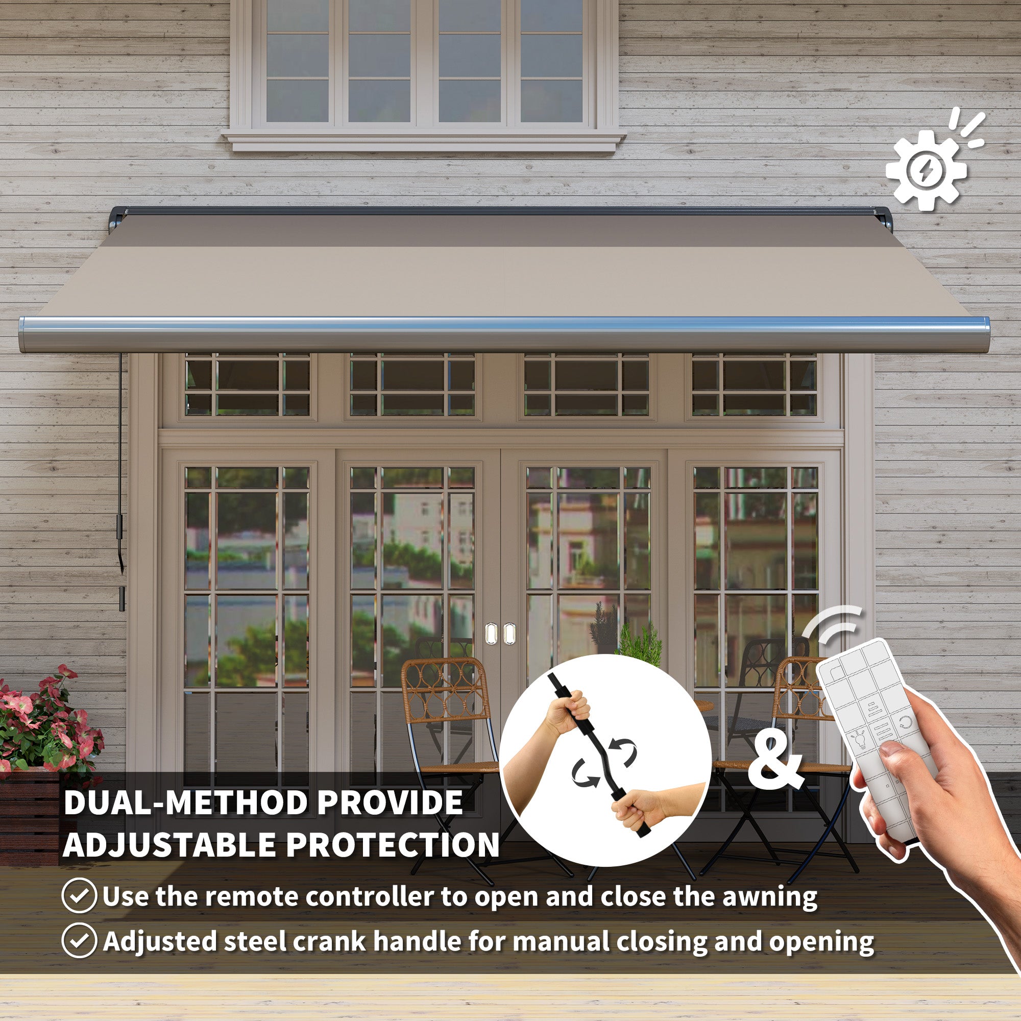 Outsunny 3.5 x 3 m Electric Awning with Remote Controller, Aluminium Frame DIY Retractable Awning, UV50+ Sun Shade Canopy for Garden Patio Deck Door Window, Light Grey - North Peak Garden Furniture