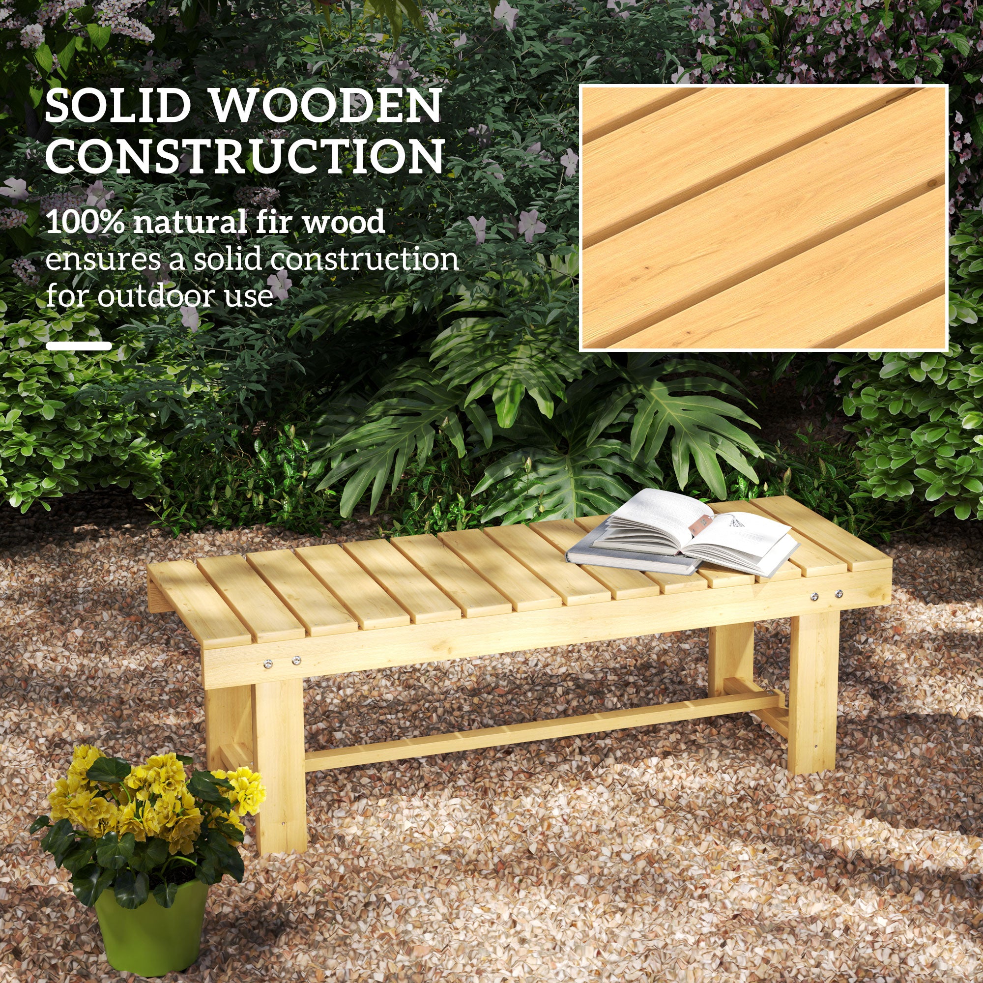 Outsunny 1 Piece 2-seater Outdoor Indoor Garden Wooden Bench Fir Patio Loveseat, 110L x 38W x 35Hcm, Natural - North Peak Garden Furniture