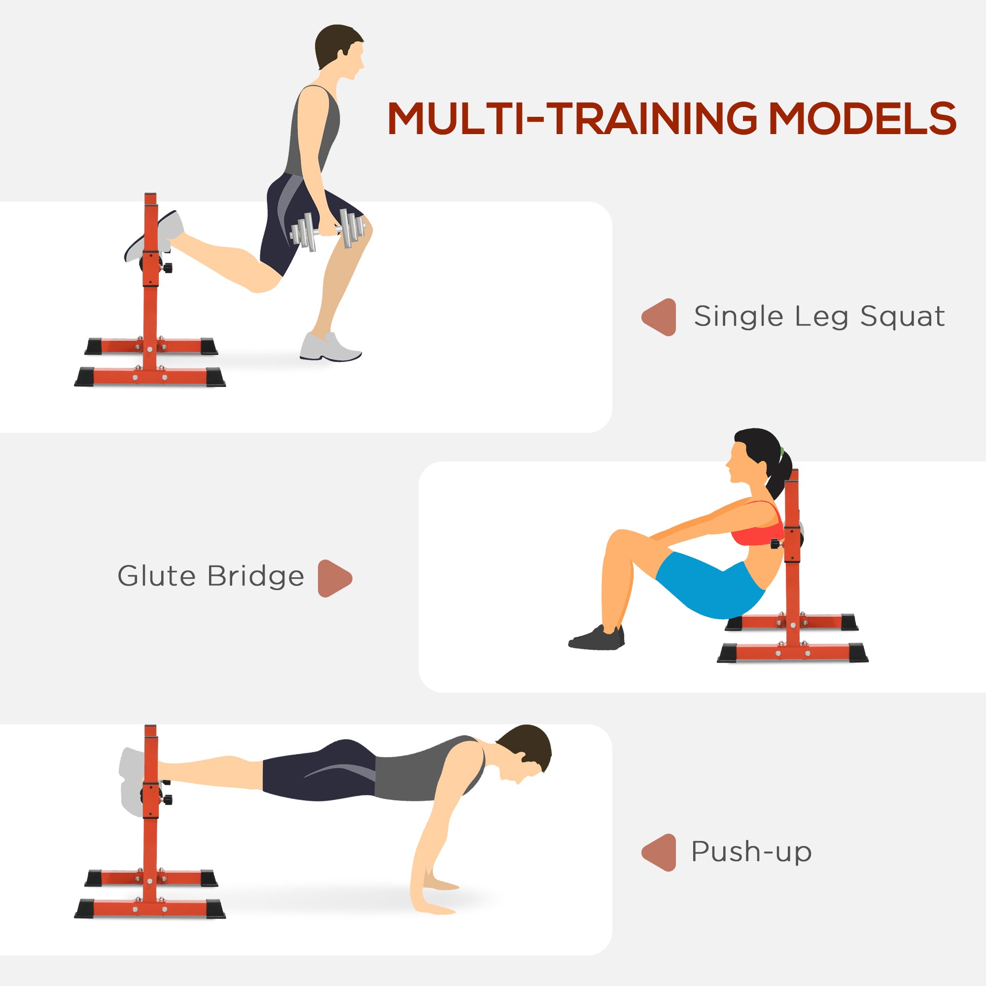 SPORTNOW Bulgarian Split Squat Stand, 12-Level Adjustable Single Leg Squat Machine with Foam Roller and Anti-Slip Pads for Lower Body Strength Training, Red - North Peak Garden Furniture