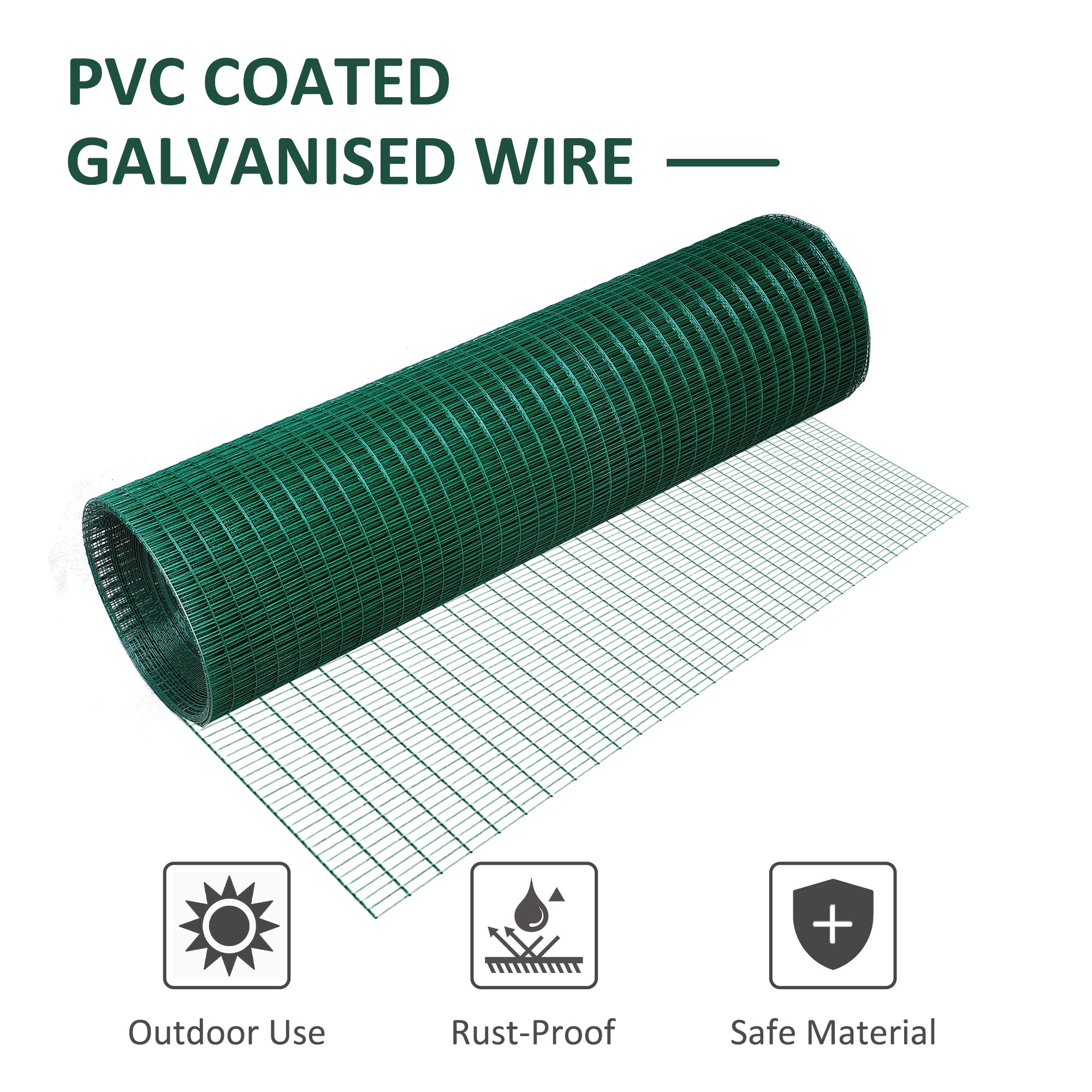 Pawhut PVC Coated Welded Wire Mesh Fencing Chicken Poultry Aviary Fence Run Hutch Pet Rabbit 30m Dark Green