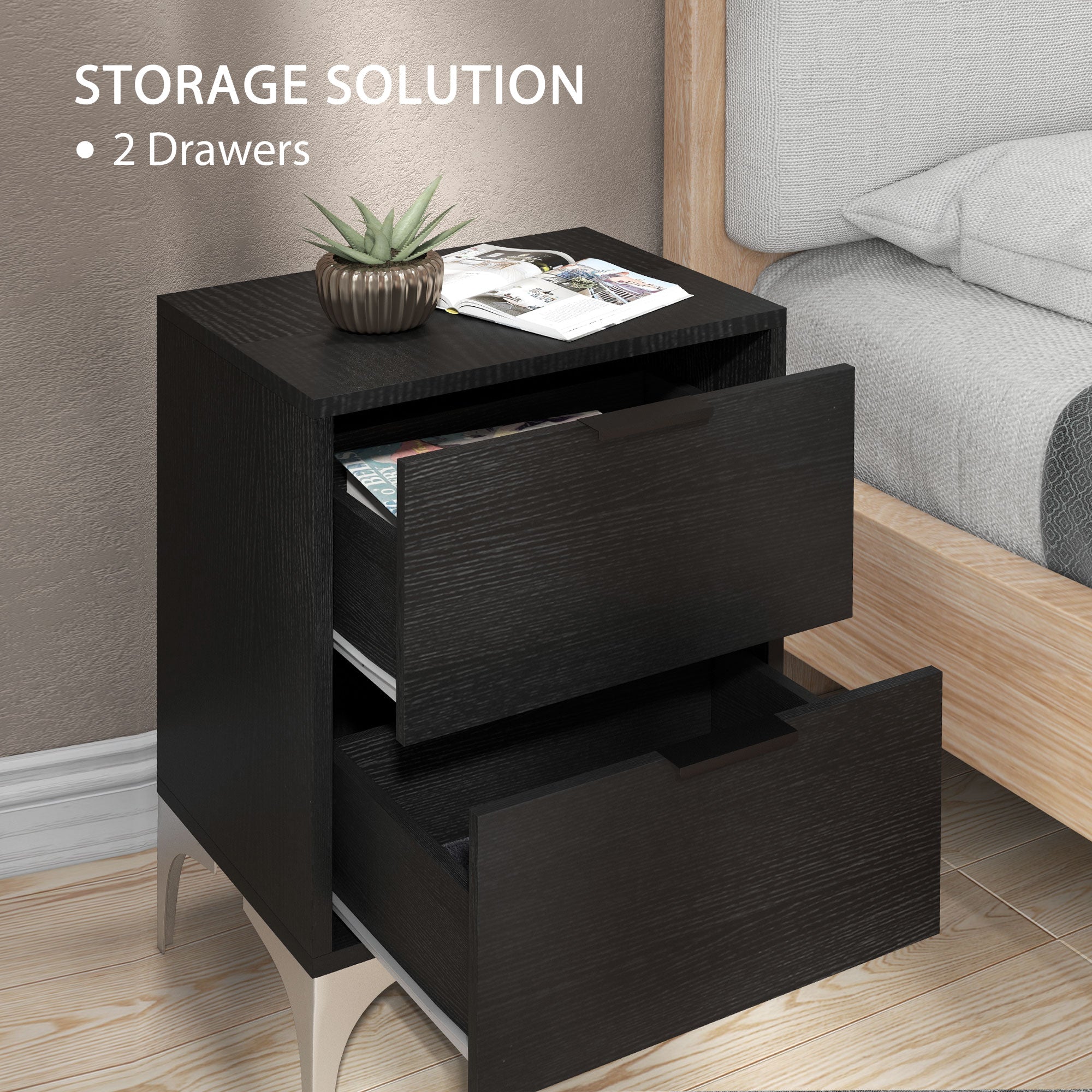 HOMCOM Set of Two Wood Effect Bedside Tables - North Peak Garden Furniture