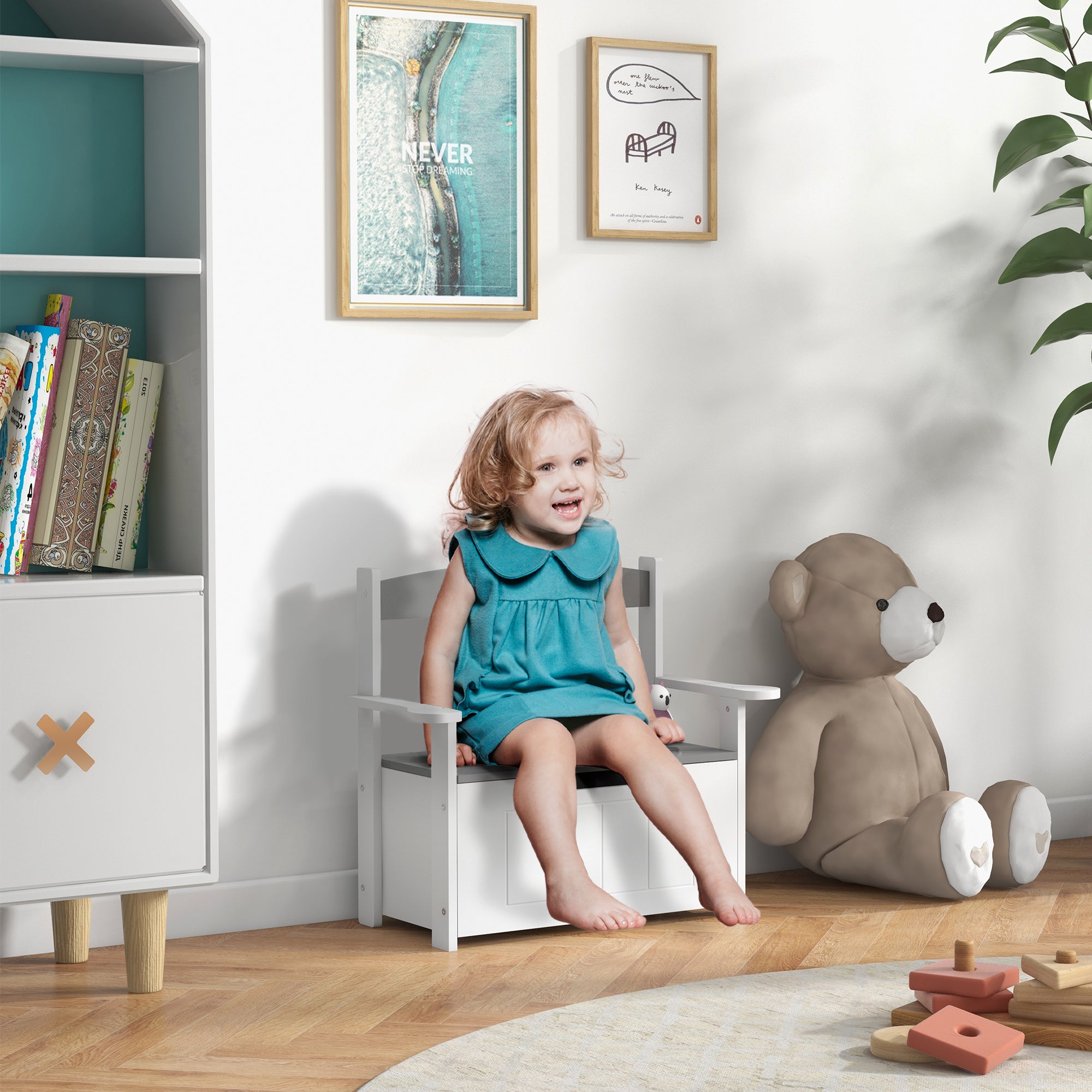AIYAPLAY 2-in-1 Toy Box for Kids with Lid for Bedroom, Nursery, Playroom, Grey - North Peak Garden Furniture