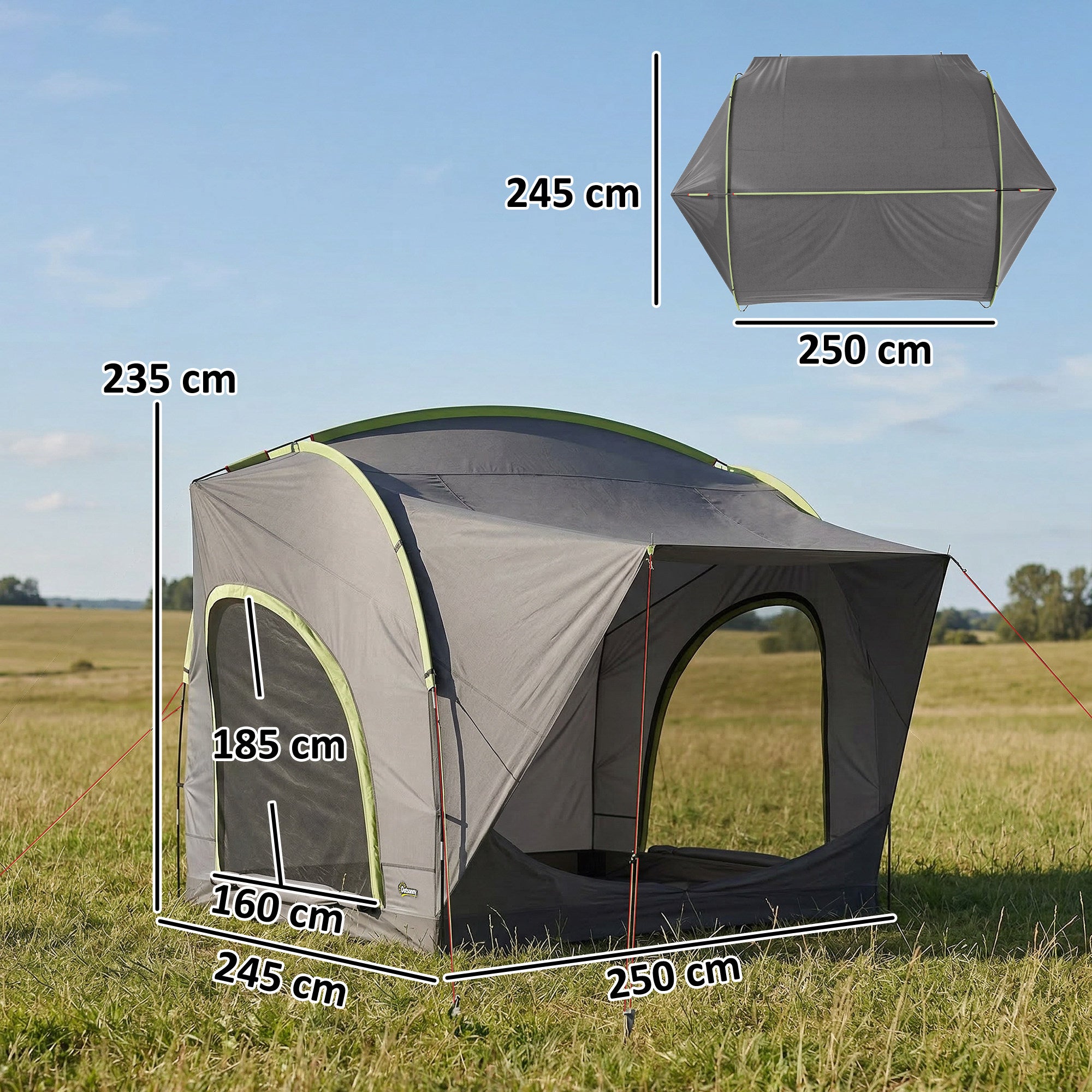 Outsunny Car Tent with 2.35m Stand-Up Height, 3000mm Waterproof Tailgate Tent with Mesh Windows for Family Camping Travelling