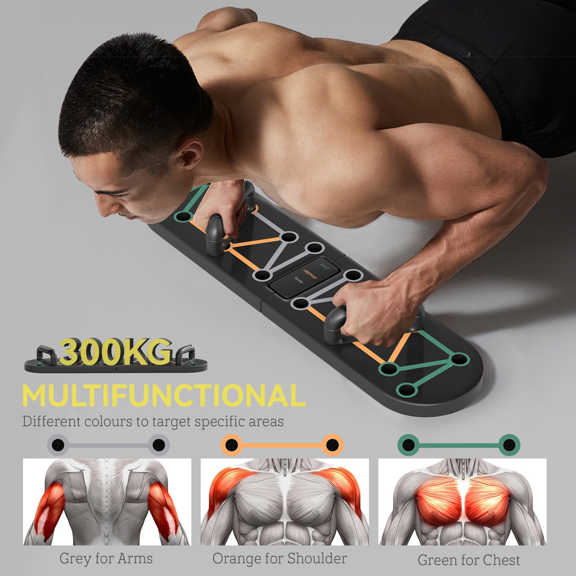 SPORTNOW Foldable Push Up Board, 11-in-1 Press Up Board, Portable Pushup Stand with Non-slip Pads, Multi-function Home Gym Equipment for Arm, Shoulder, Chest Muscle Training Fitness, Black - North Peak Garden Furniture