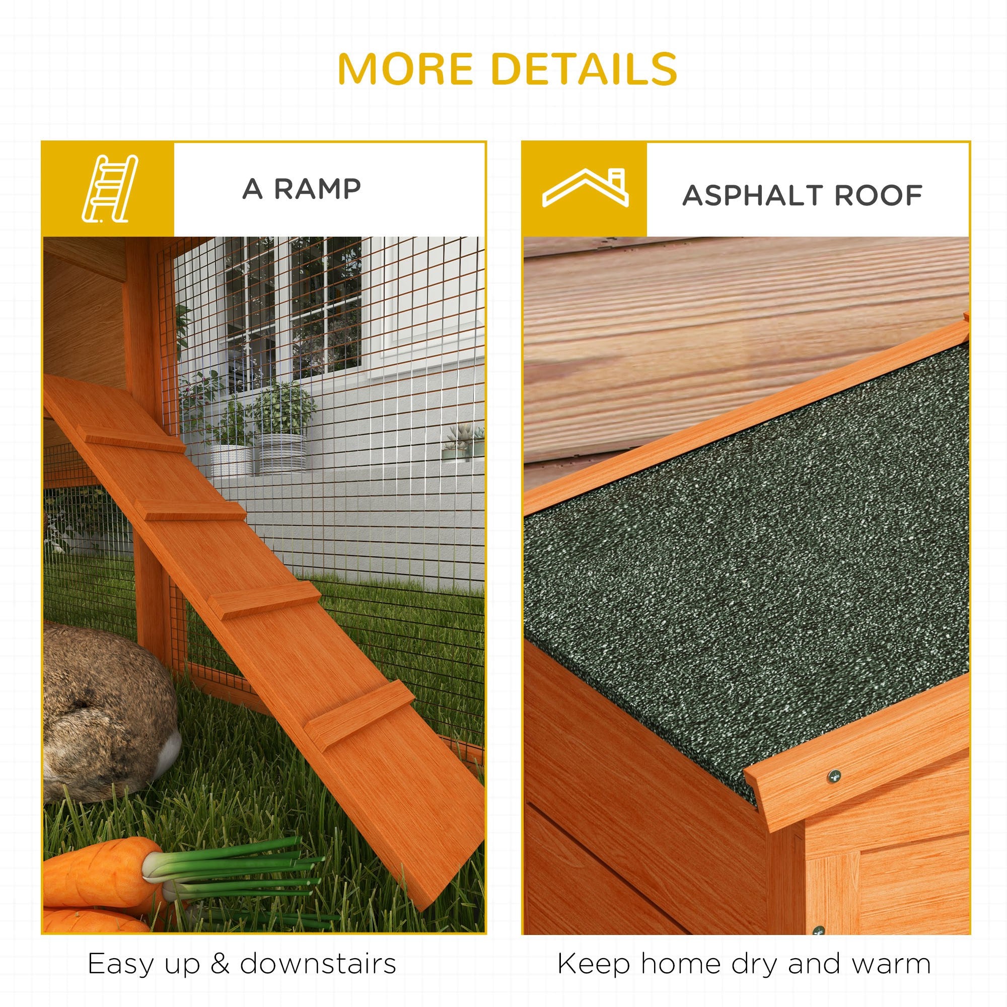 PawHut Two-Tier Rabbit Hutch with Run, Ramp, Slide-Out Tray, for Garden - Orange - North Peak Garden Furniture