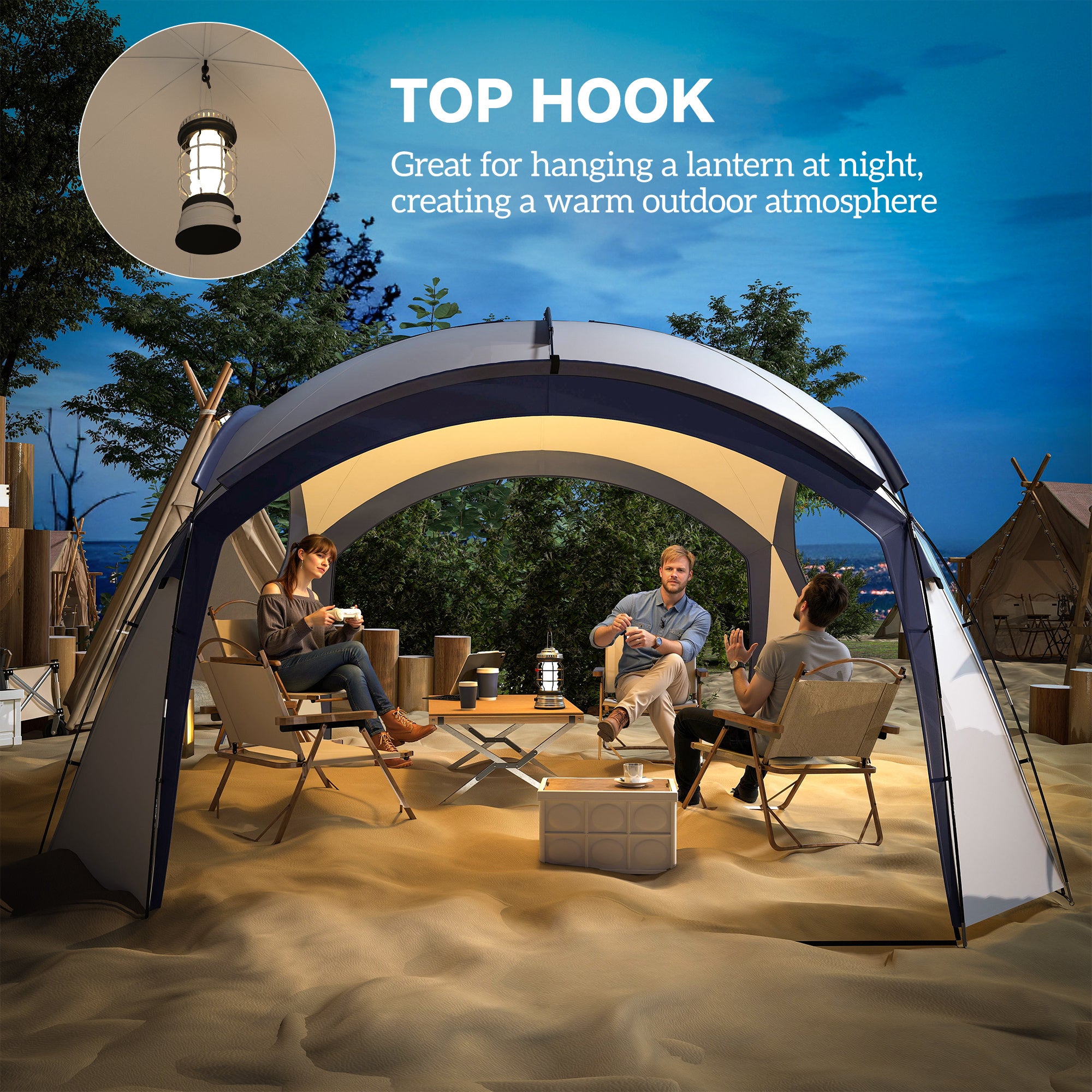 Outsunny Gazebo Party Tent, 3.5x3.5m-Cream/Blue