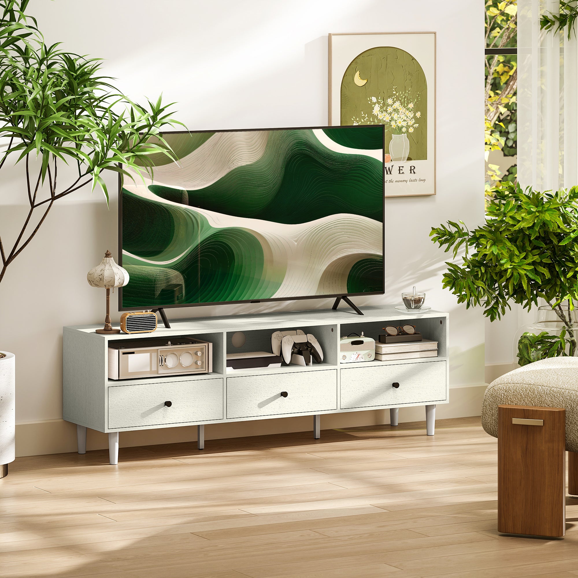 HOMCOM Multi-Storage Minimal TV Stand - White