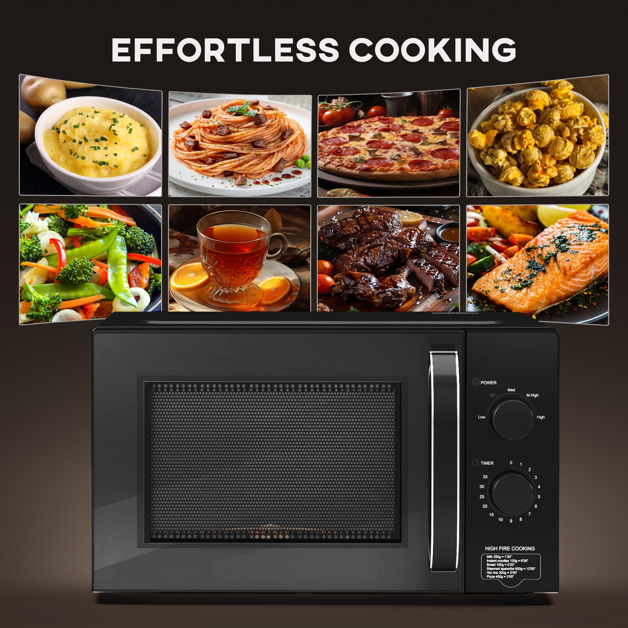 HOMCOM 23L 800W Microwave Oven, Solo Manual Microwave with 5 Power Levels, Defrost, 60 Minutes Timer, Clock, Easy Clean, Small Black Microwave - North Peak Garden Furniture